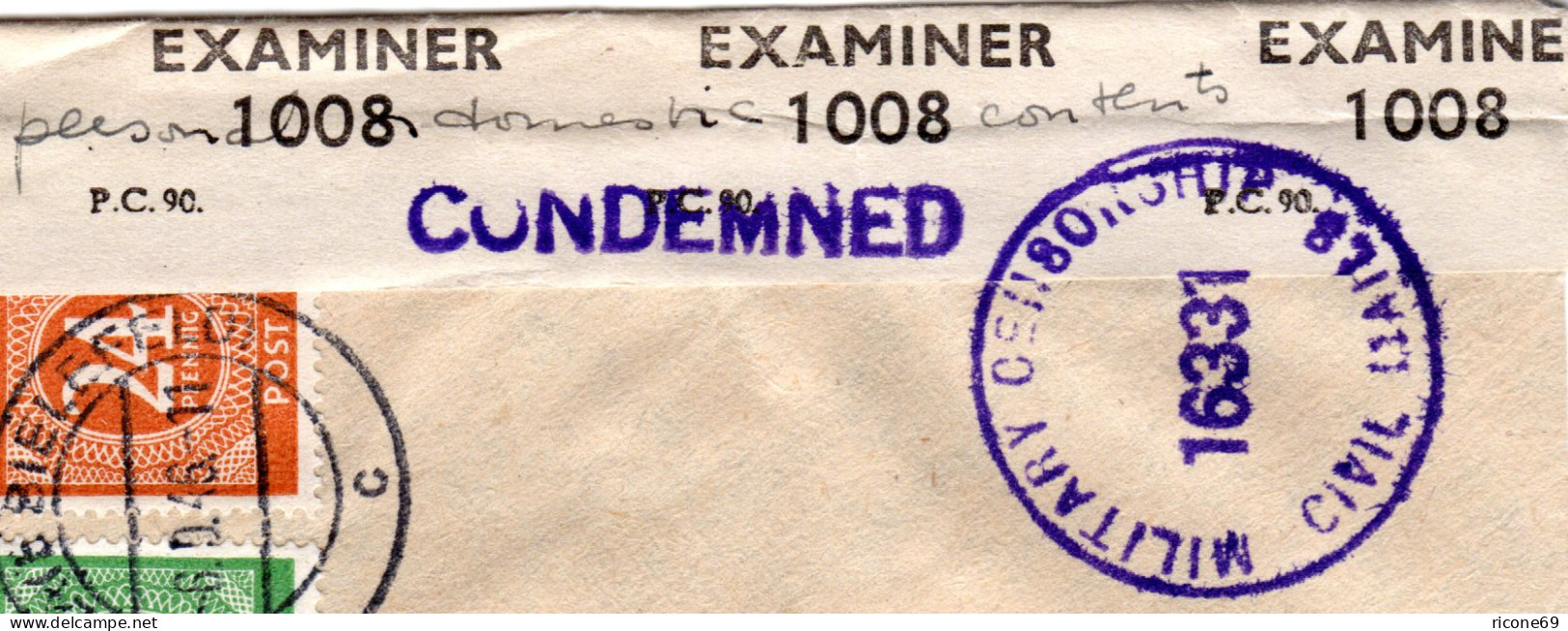 1946, Selt. Zensur-L1 CONDEMNED Auf Brief M. 8 Marken V. Bethel Bielefeld N. DK - Briefe U. Dokumente