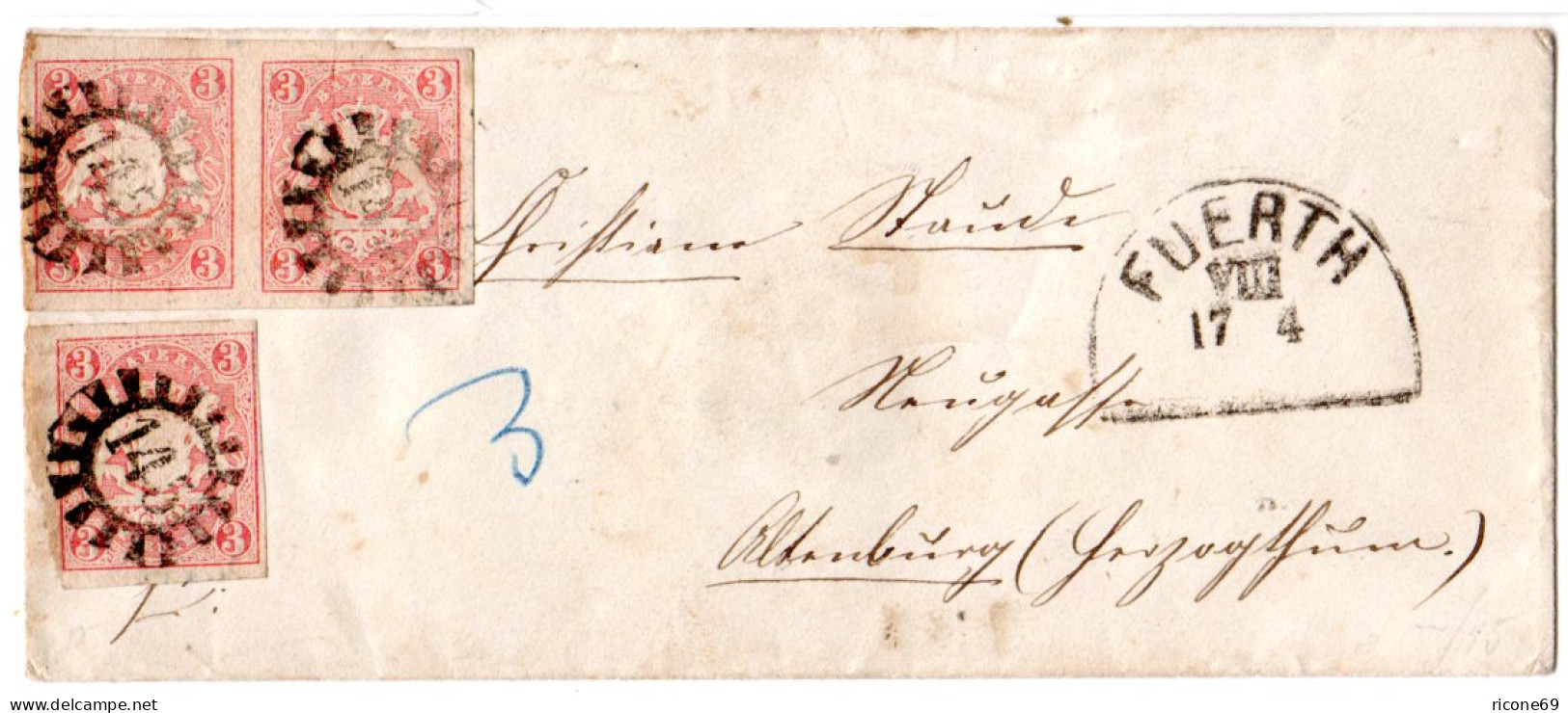 Bayern, MeF 3x3 Kr. Auf Kl. Brief M. MR 145 Fürth N. Altenburg, Preussen - Briefe U. Dokumente