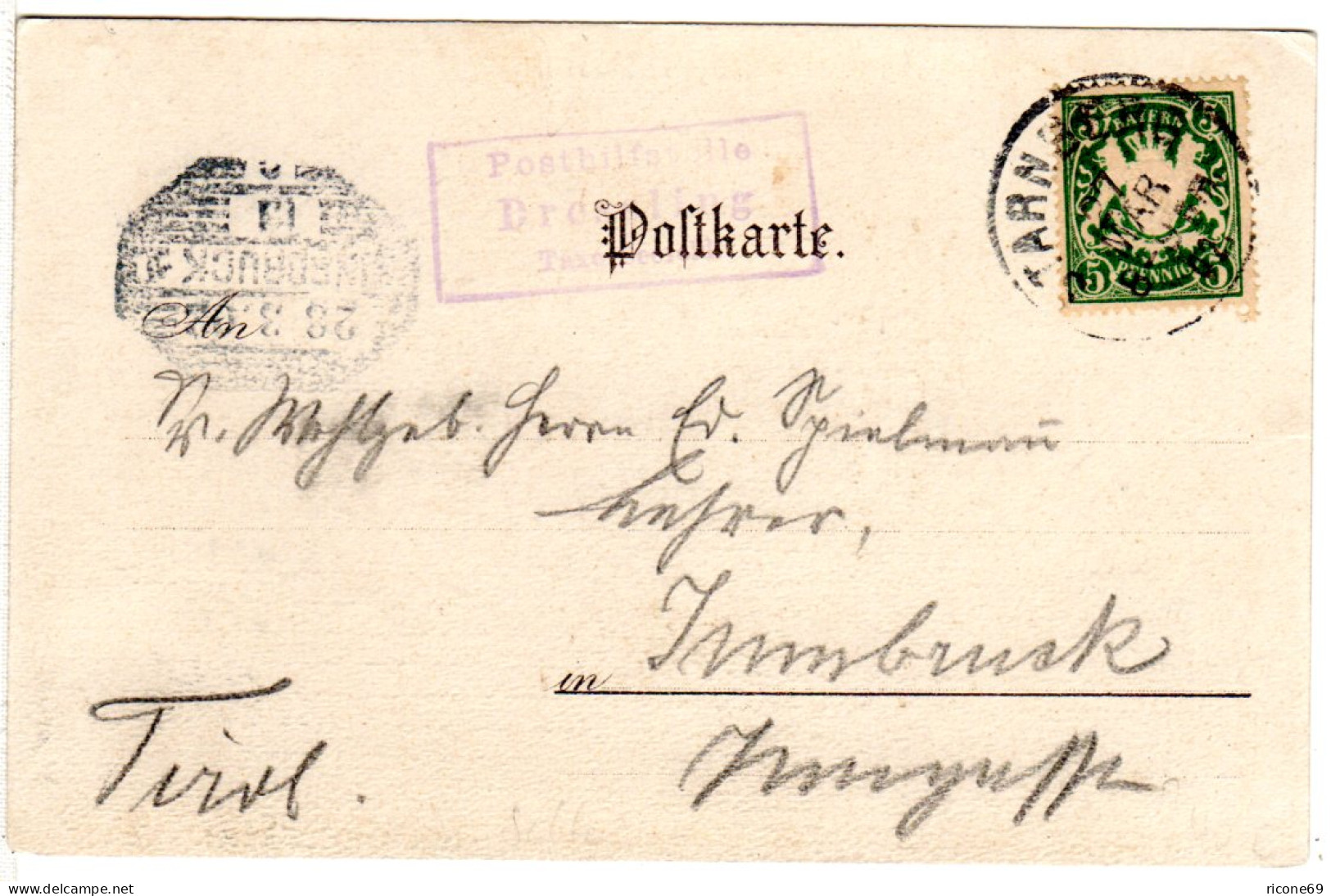 Bayern 1902, Posthilfstelle DRESSLING Taxe Seefeld Auf AK M. 5 Pf. - Cartas & Documentos