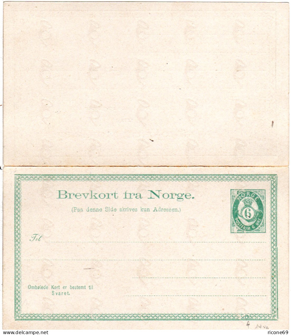 Norwegen 14 V2, Ungebr.  6 öre Doppelkarte, Variante!! - Briefe U. Dokumente