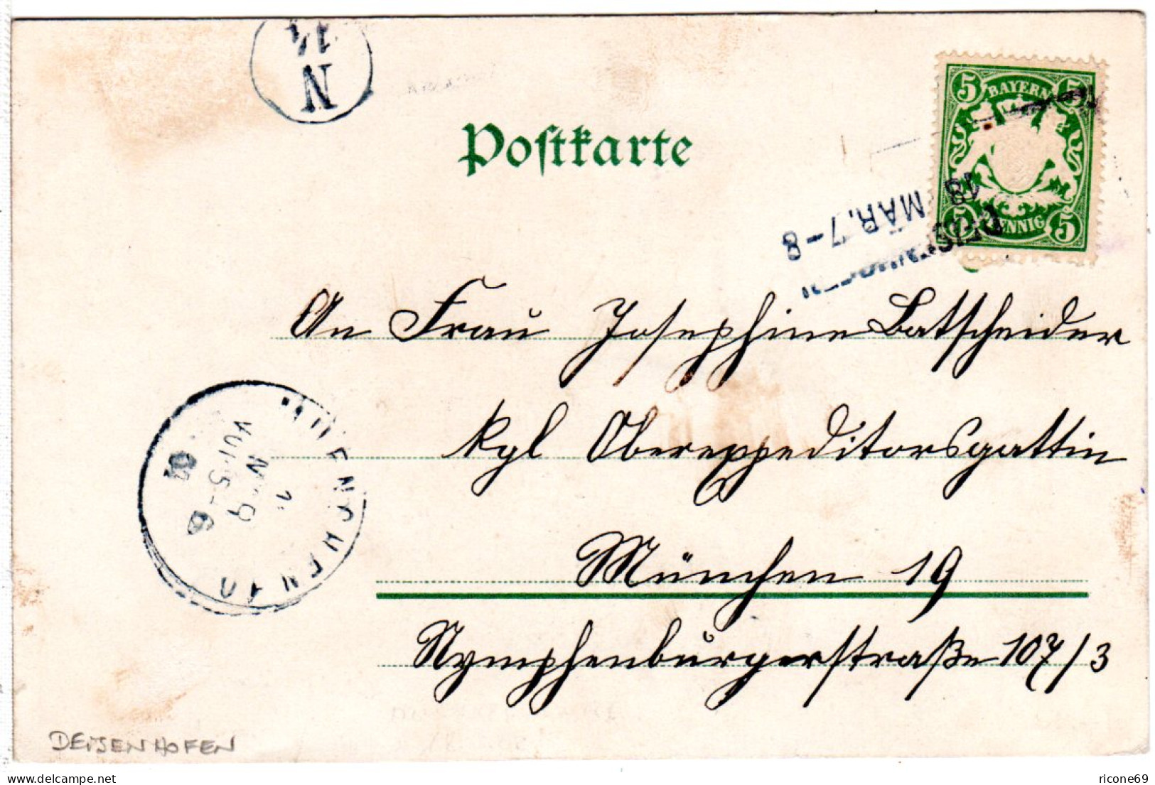 Bayern 1901, L2-Aushilfstempel DEISENHOFEN Auf Karte M. 5 Pf. - Covers & Documents