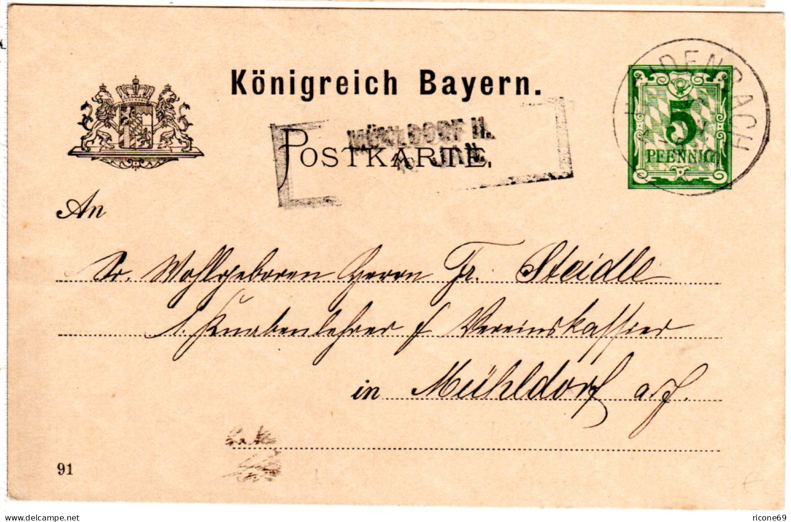 Bayern 1892, R2-Aushilfstempel MÜHLDORF II. Als Ank.Stpl. Auf 5 Pf. Ganzsache - Lettres & Documents