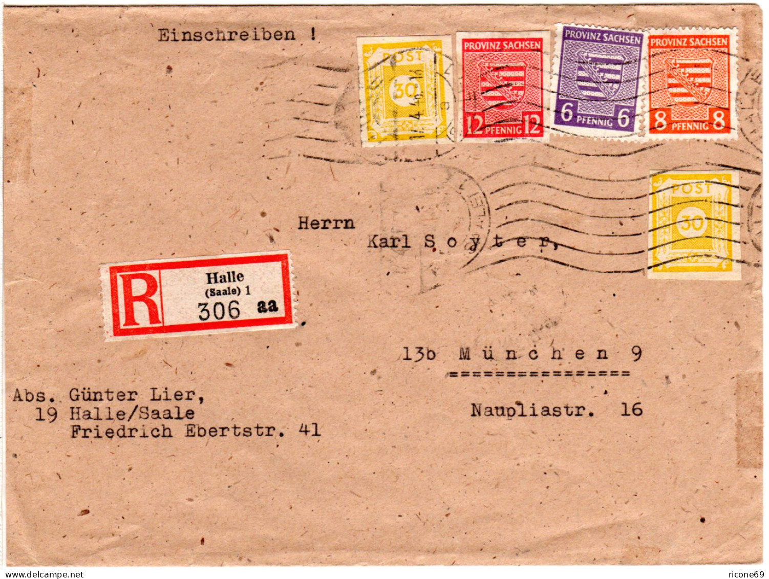 SBZ 1946, 5 Marken Auf Einschreiben Brief V. Halle N. München - Storia Postale