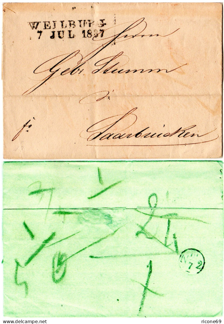 Thurn & Taxis 1837, L2 Weilburg Auf Franko Brief N. Saarbrücken - Prefilatelia