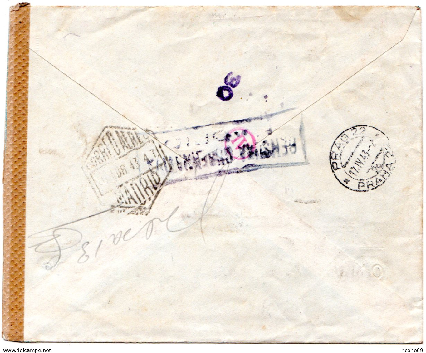 Spanien 1943, 2P.+5+60 C. Auf Luftpost Zensur Brief V. El Ferrol N. Prag - Storia Postale
