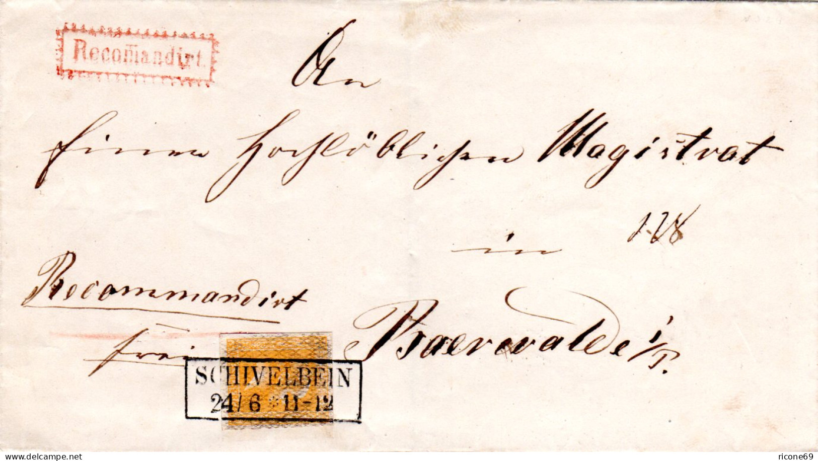 Preussen 12, 3 SGr. M. Netzunterdruck Auf Recomandirt Brief V. R2 SCHIVELBEIN   - Cartas & Documentos