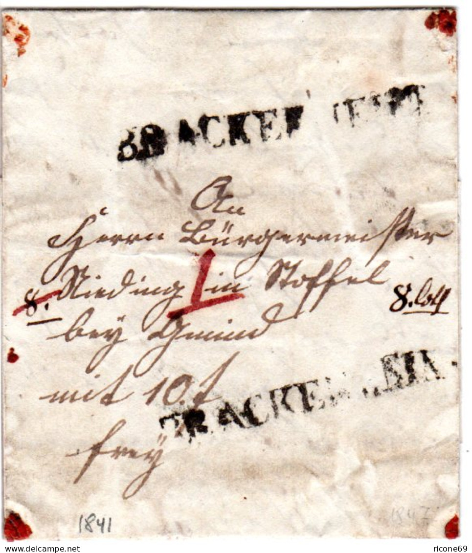 Württemberg 1841, L1 BRACKENHEIM Auf Franko Wert Brief N. Stoffel B. Gmünd - Precursores