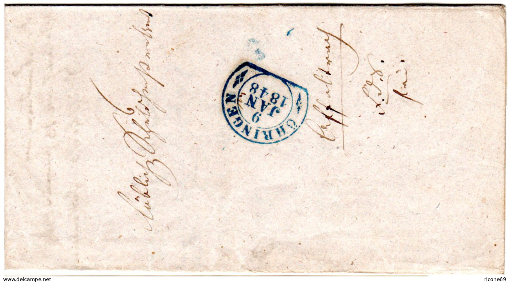 Württemberg 1848, Blauer Steigbügelstpl. ÖHRINGEN Auf Frankobrief N. Affaltrach - Préphilatélie