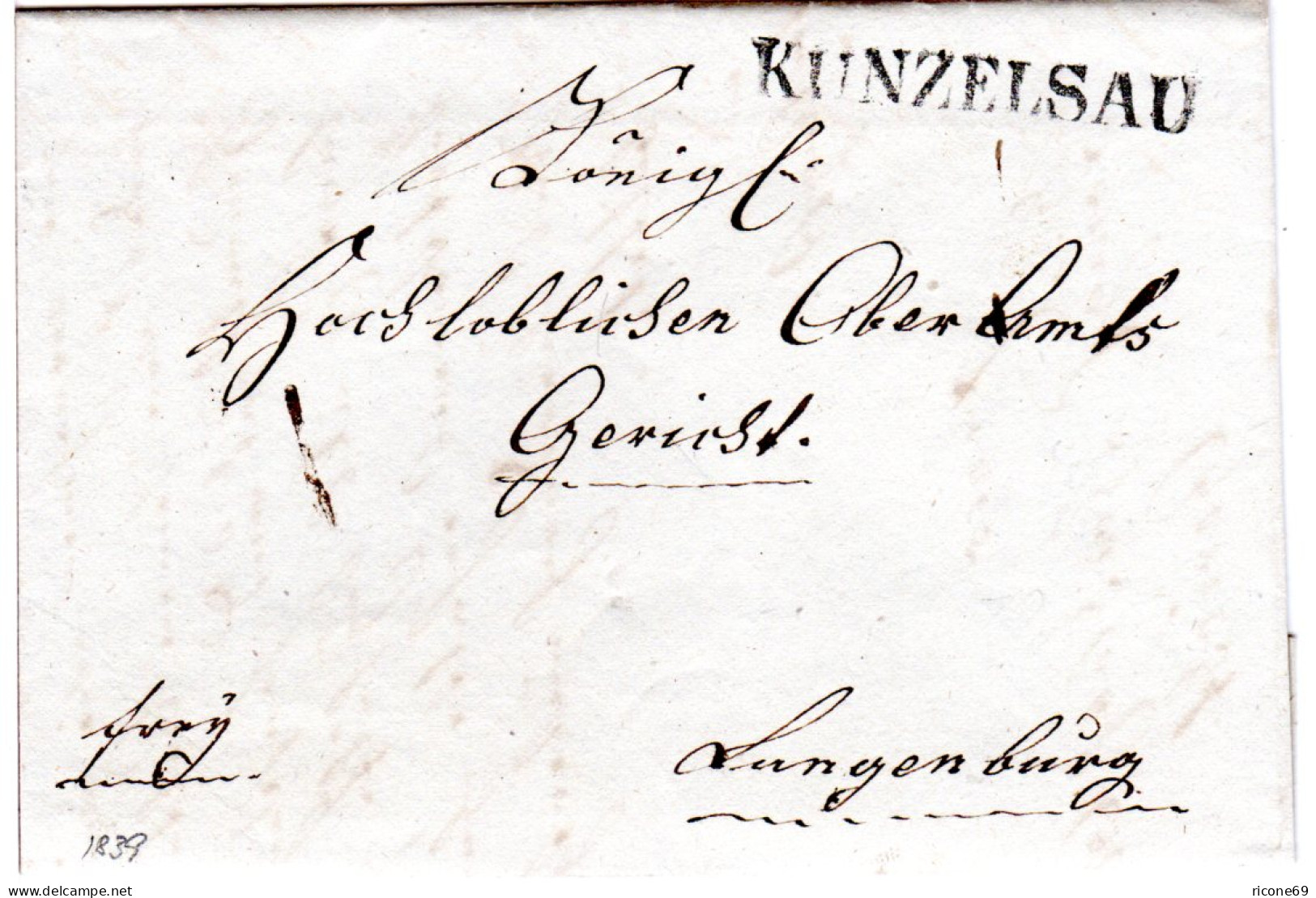 Württemberg 1839, L1 KÜNZELSAU Klar Auf Franko Brief V. Internhof N. Langenburg - Prephilately