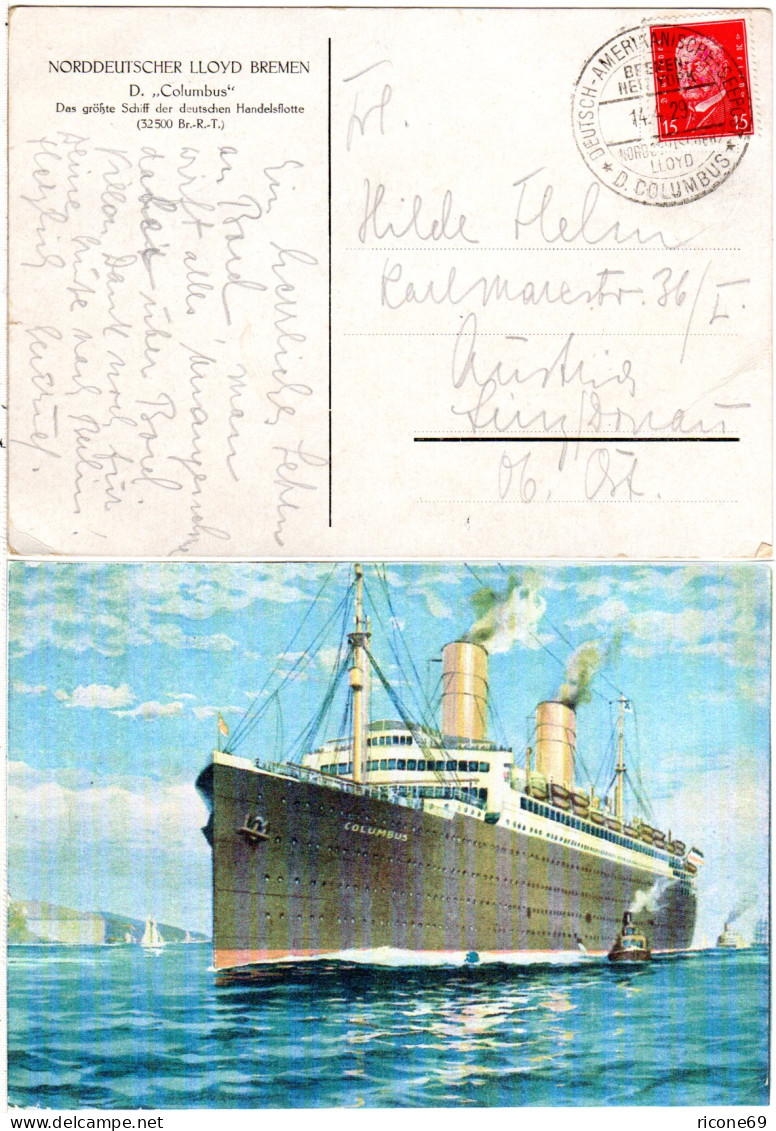 DR 1929, Deutsch Amerikanische Seepost Bremen New York HAL Auf Karte M. 15  Pf. - Autres & Non Classés