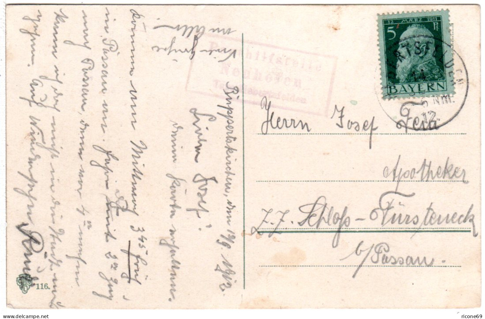 Bayern 1912, Posthilfstelle NEUHOFEN Taxe Hebertsfelden Auf Karte M. 5 Pf. - Brieven En Documenten
