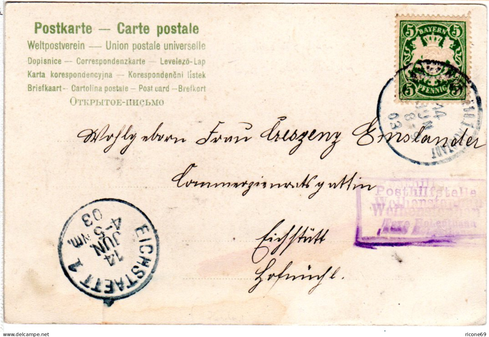 Bayern 1903, Posthilfstelle WEIHENSTEPHAN Taxe Hohenthann Auf Karte M. 5 Pf. - Cartas & Documentos