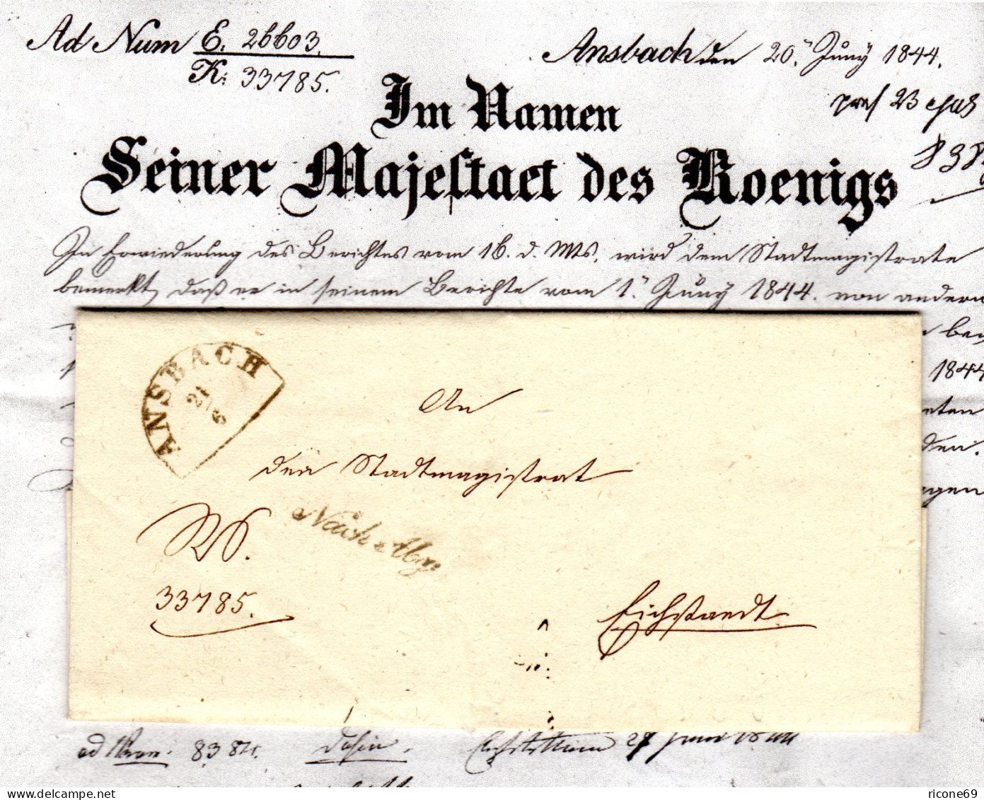 Bayern 1844, HKS ANSBACH U. "Nach Abg." Auf Brief N. Eichstätt - Precursores
