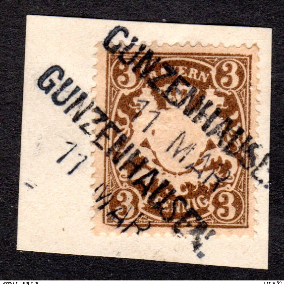 Bayern, Aushilfstempel L2 GUNZENHAUSEN Klar Auf Briefstück M. 3 Pf. - Gebraucht