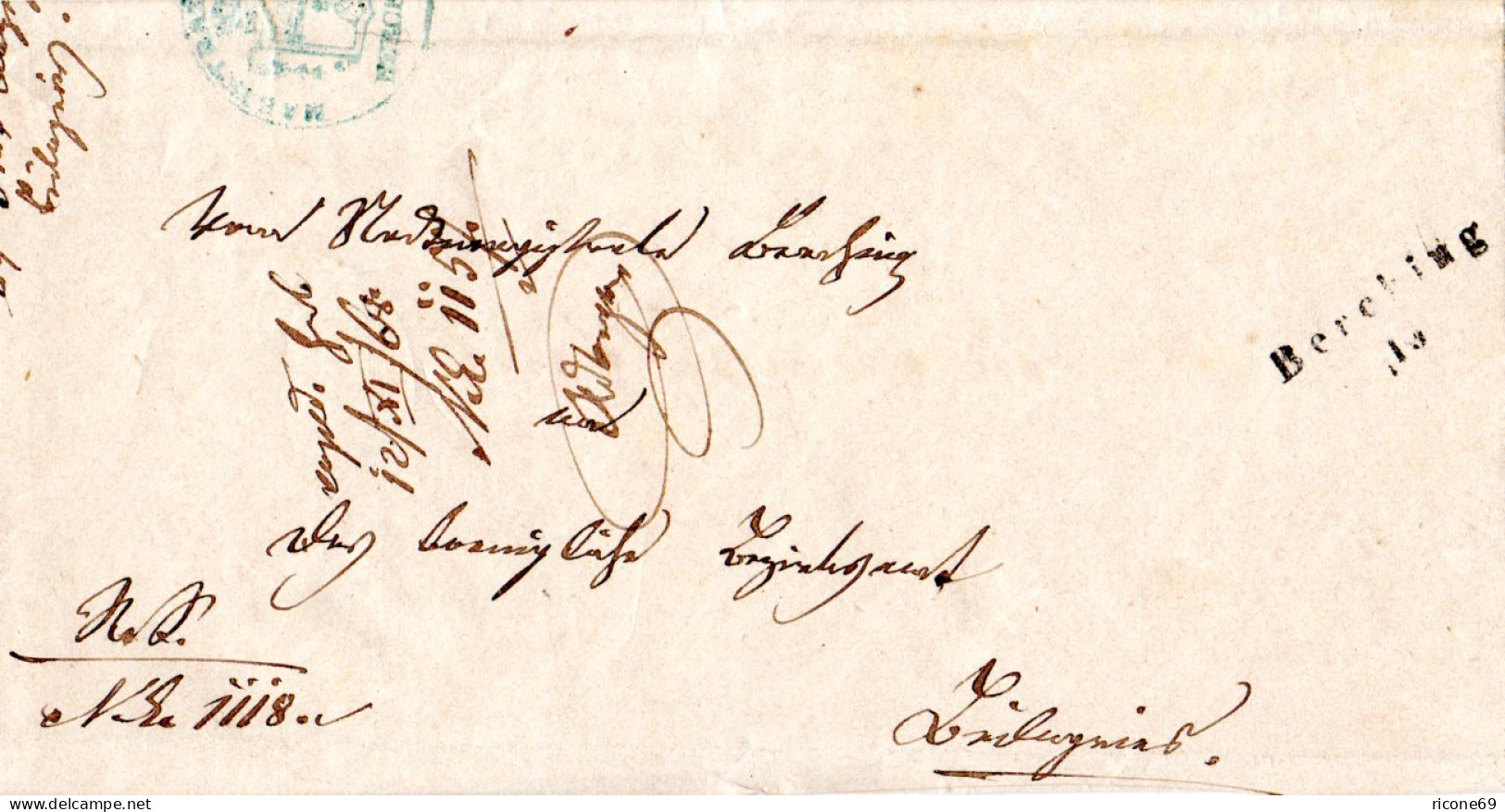 Bayern 1868, Aushilfs-L2 Berching Auf Doppelt Verwendetem Brief N. Beilngries - Cartas & Documentos