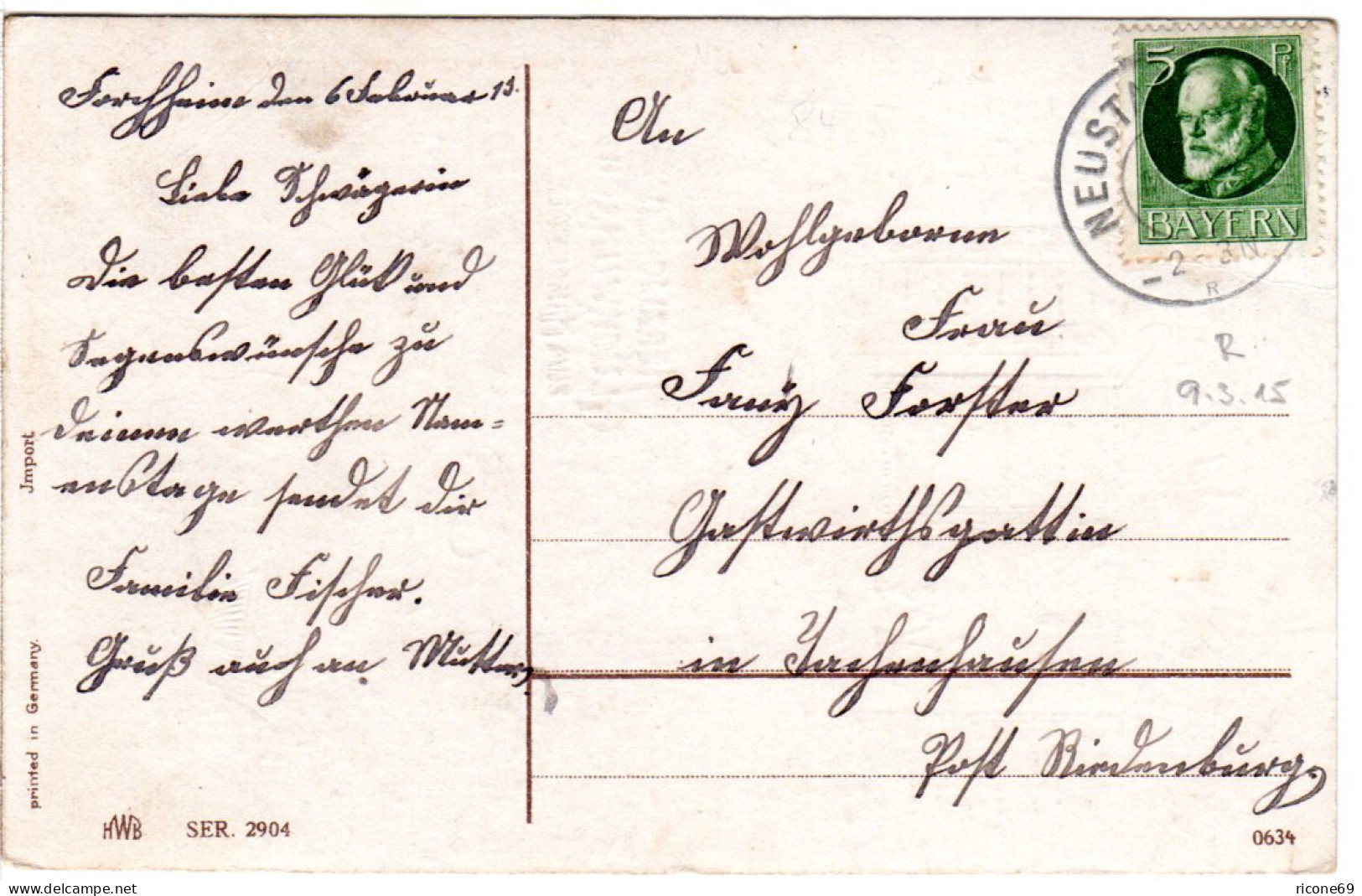 Bayern 1915, Reservestempel NEUSTADT A. DONAU R Auf Karte M. 5 Pf. Aus Forchheim - Covers & Documents