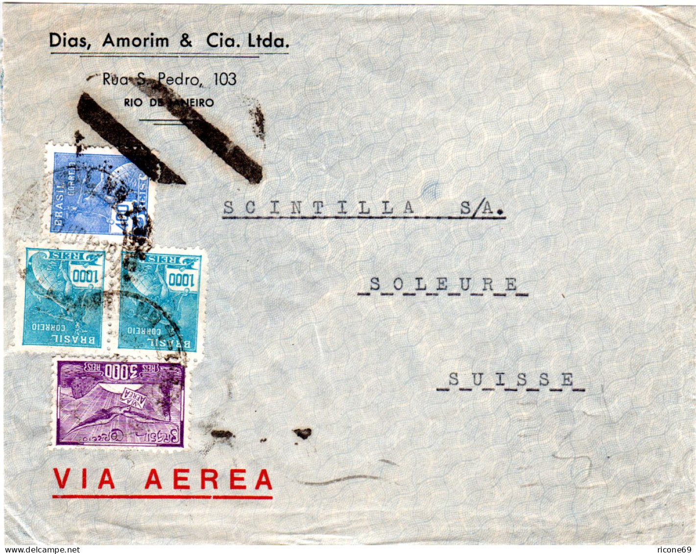 Brasilien 1939, Brief M. 4 Marken U. Luftpost Annullierungsstpl. I.d. Schweiz. - Lettres & Documents