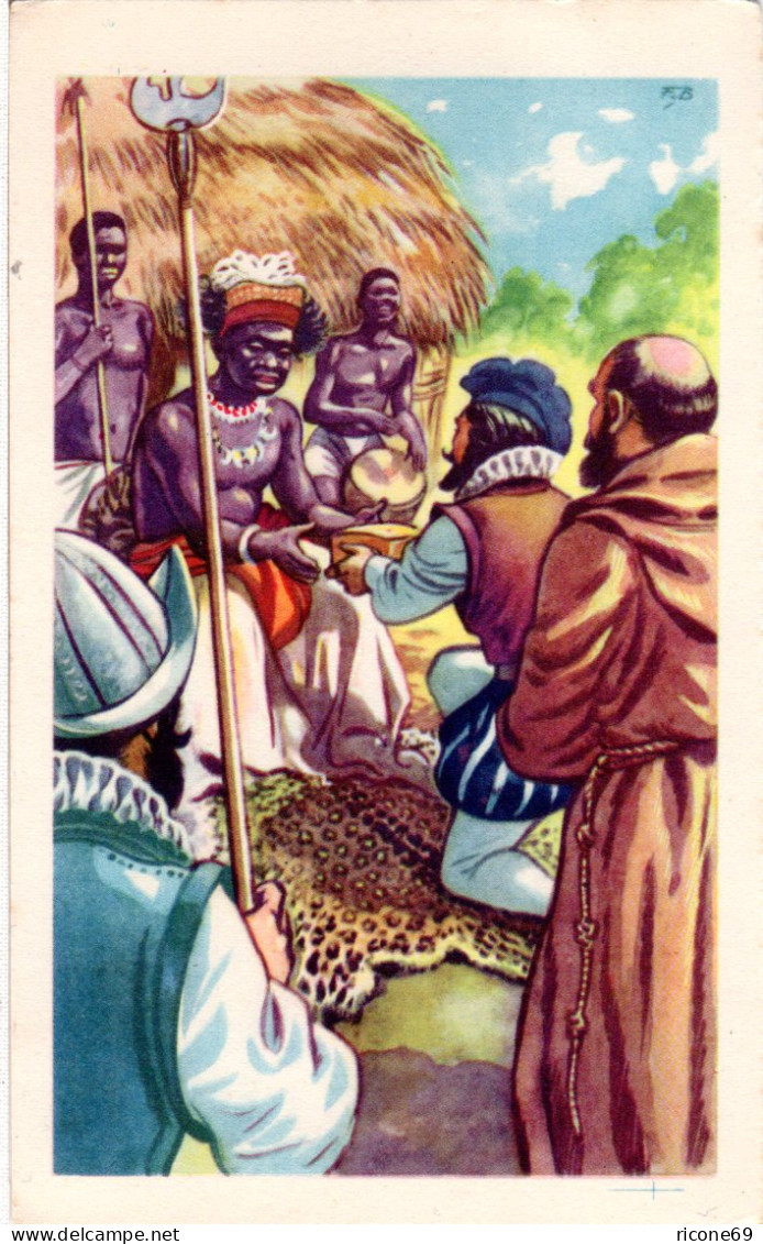 Belgien Congo, Portugal Missionare Beim König V. Kongo. Farb-Sammelbild - Africa (Other)