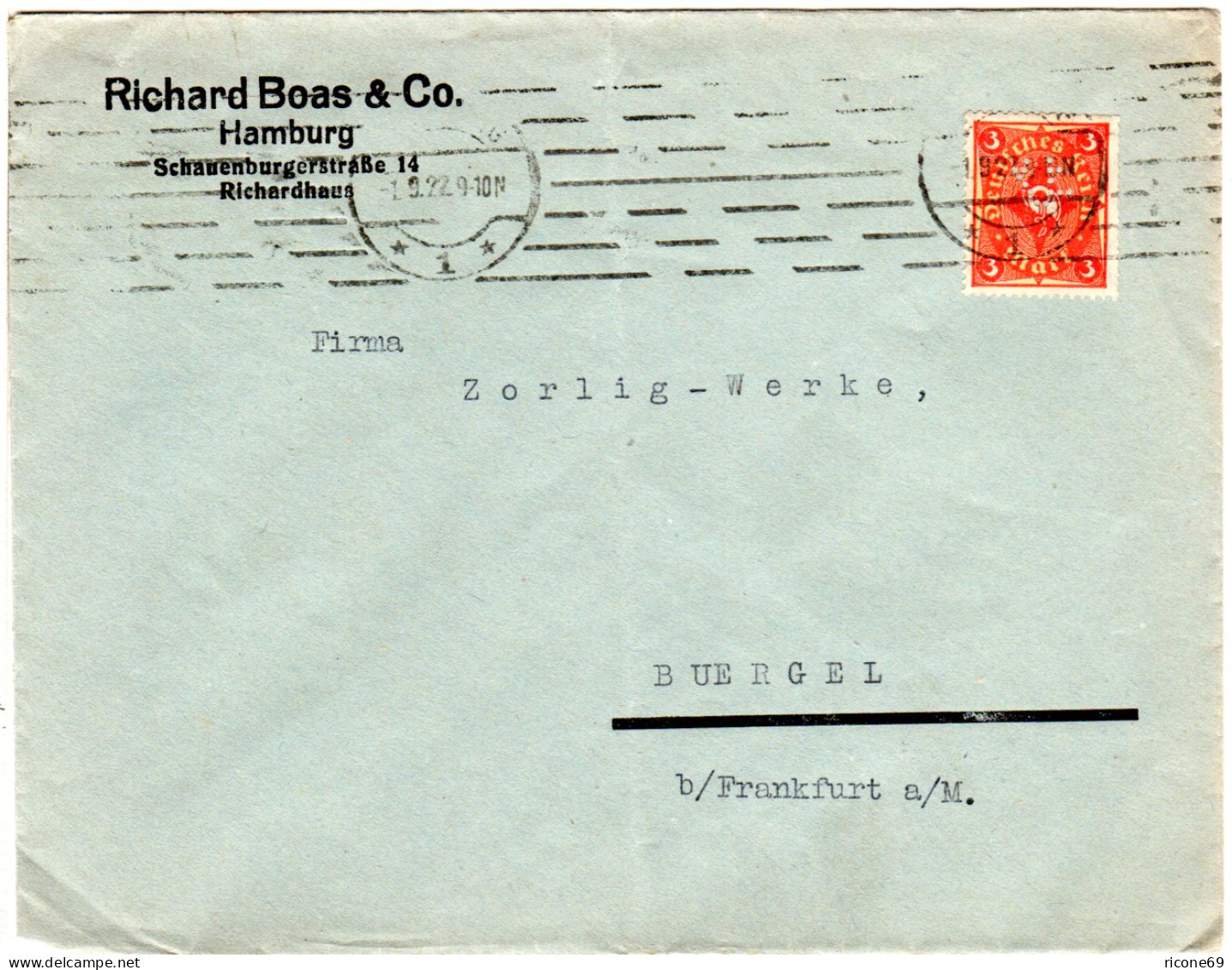 DR 1926, 3 Mk. M. Perfin Firmenlochung Auf Firmen Brief V. Hamburg - Lettres & Documents