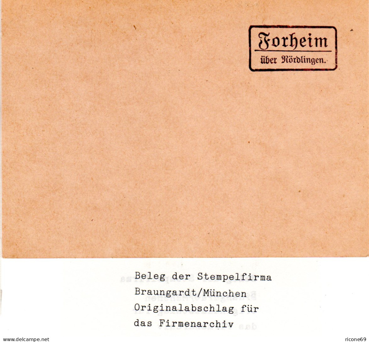 Landpoststellen Stpl. FORHEIM über Nördlingen, Originalprobe Aus Archiv - Briefe U. Dokumente