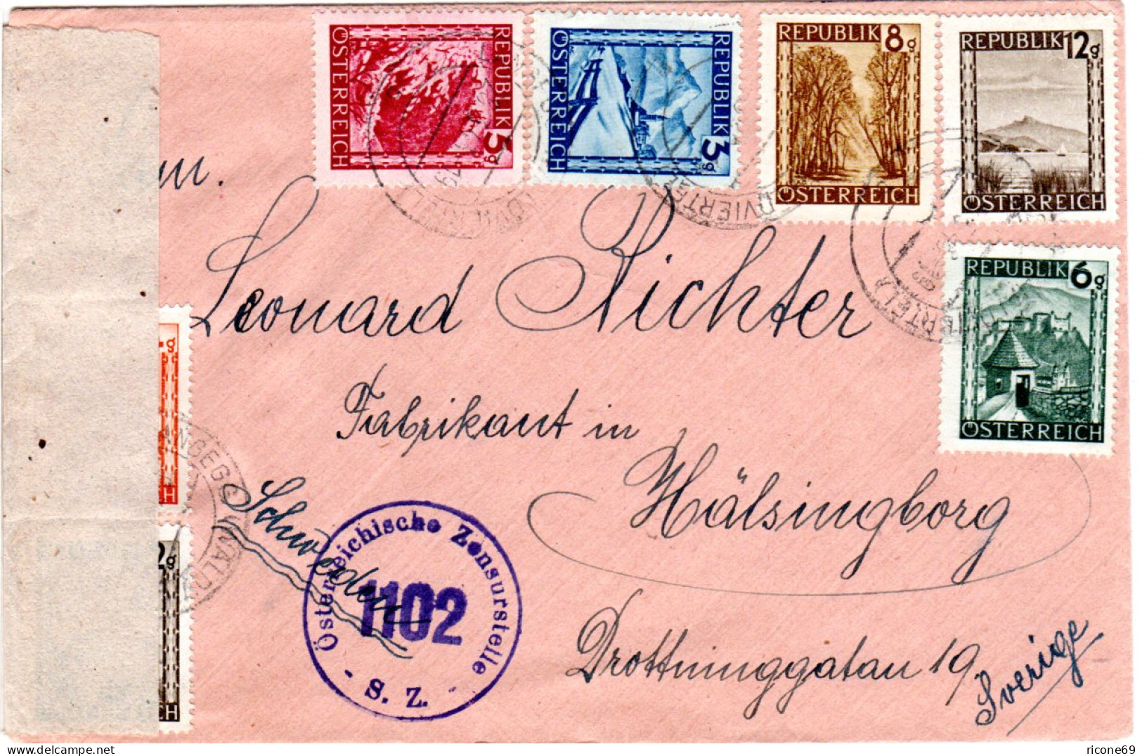 Österreich 1946, 7 Marken Auf Zensur Brief V. LANGEGG Waldviertel N. Schweden - Autres & Non Classés