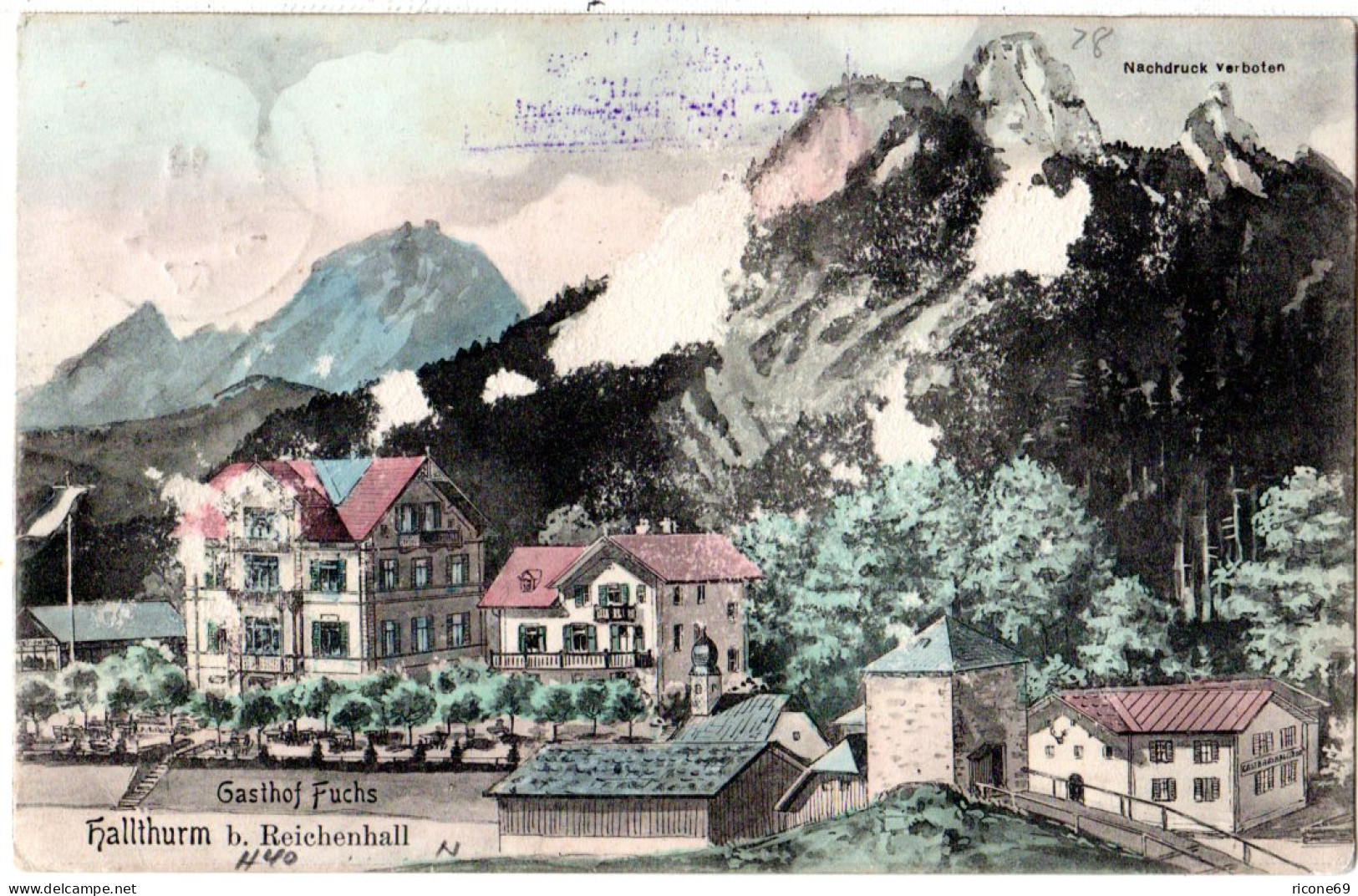 Bayern 1907, Posthilfstelle HALLTHURM Taxe Bad Reichenhall Auf Farb-AK M. 5 Pf. - Briefe U. Dokumente