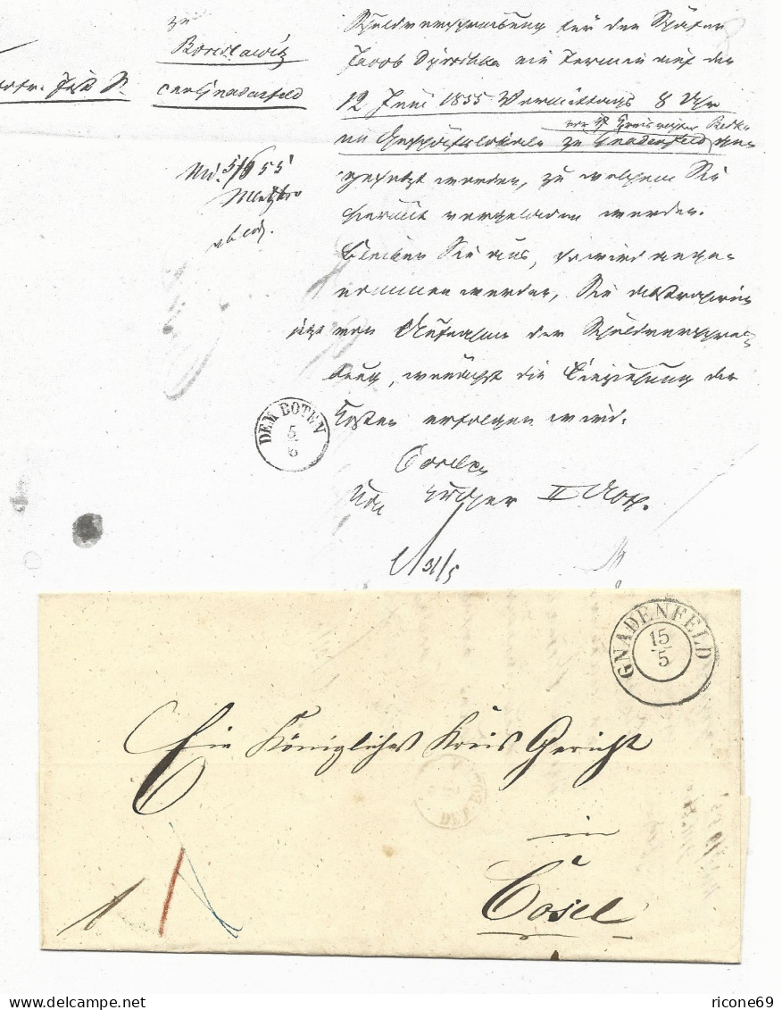 Preussen 1855, DEM BOTEN, Fingerhut Stpl. M. Datum In Brief V. K2 GNADENFELD - Lettres & Documents