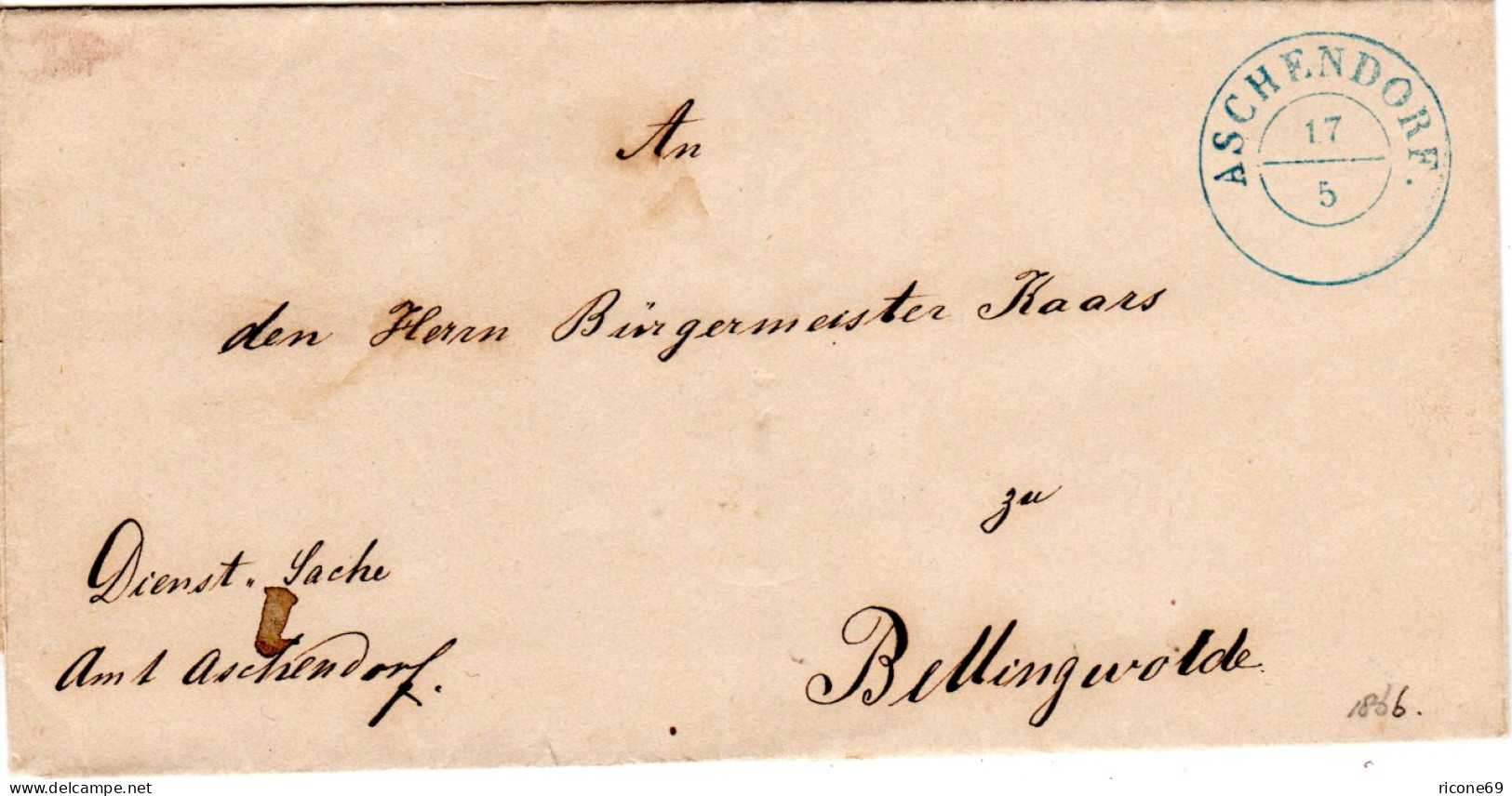 Hannover 1866, K2 ASCHENDORF Auf Dienst Brief N. Bellingwolde, NL.  - Hannover