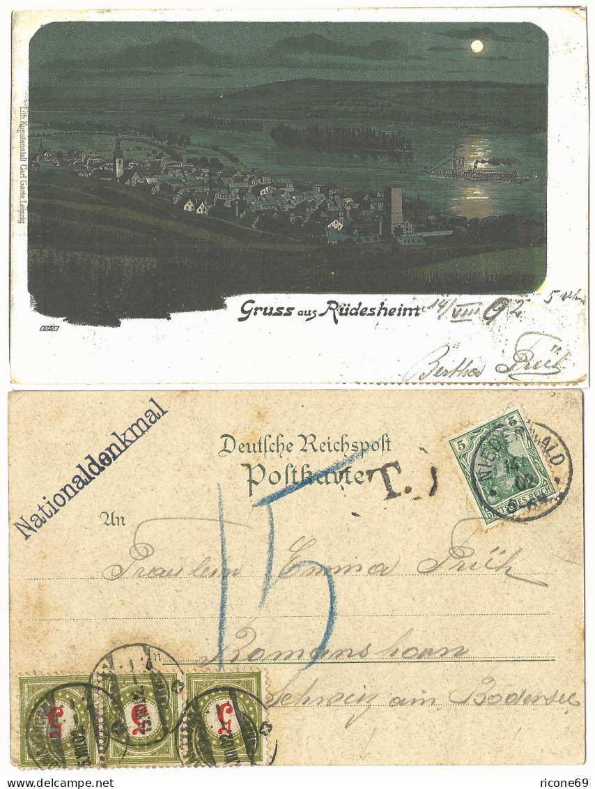 DR 1902, Rüdesheim Litho M. 5 Pf. Germania V. Niederwald U. Schweiz Porto Marken - Other & Unclassified