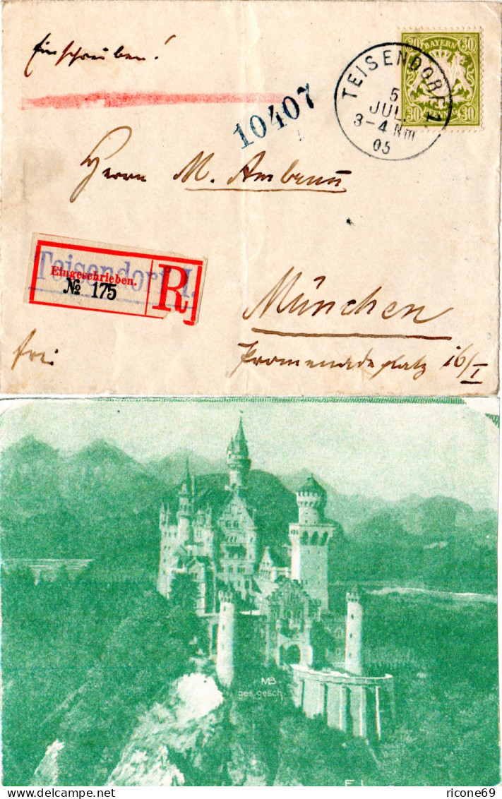 Bayern 1905, 30 Pf. Auf Einschreiben Briefteil V. TEISENDORF. Reko-Zettel! - Lettres & Documents