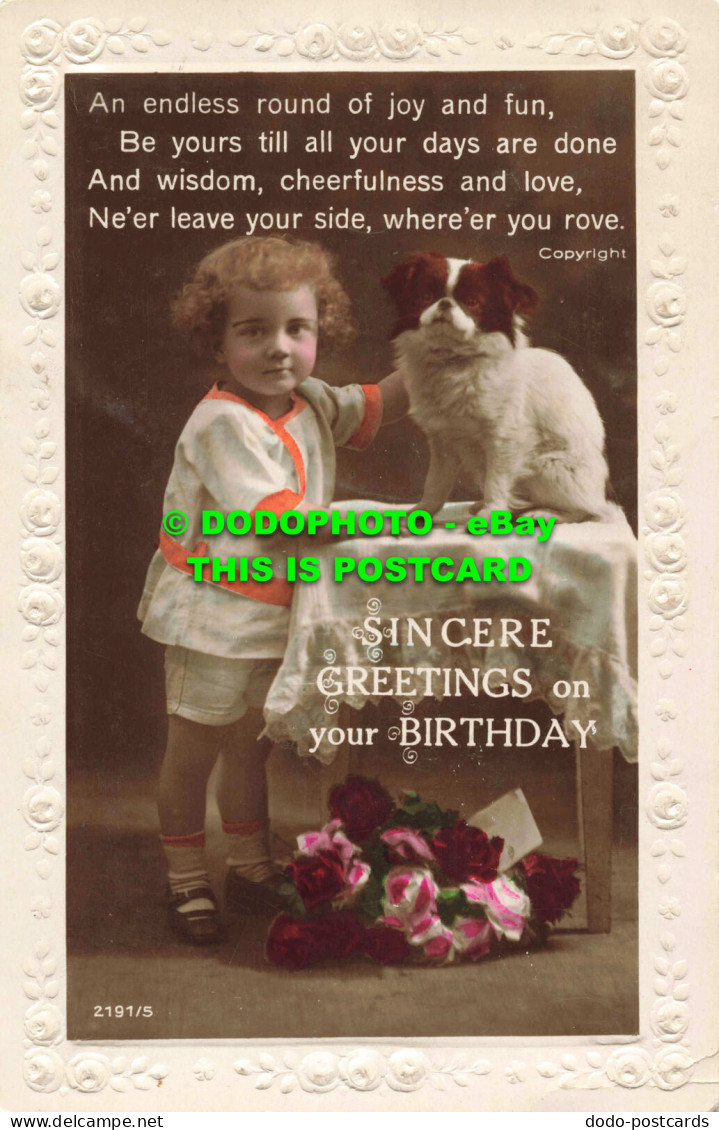 R560535 Sincere Greetings On Your Birthday. Small Children And Dog. RP - Monde
