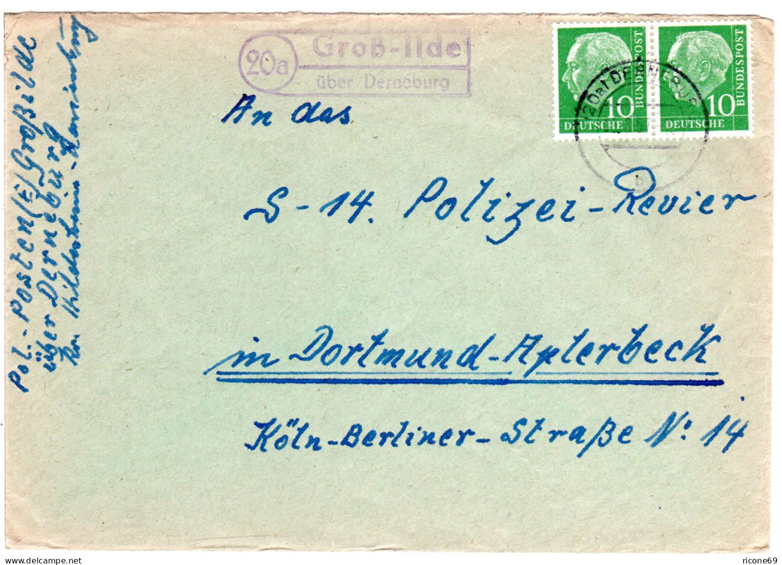 BRD 1957, Landpost Stpl. 20a GROSS-ILDE über Derneburg Auf Brief M. 2x10 Pf. - Covers & Documents
