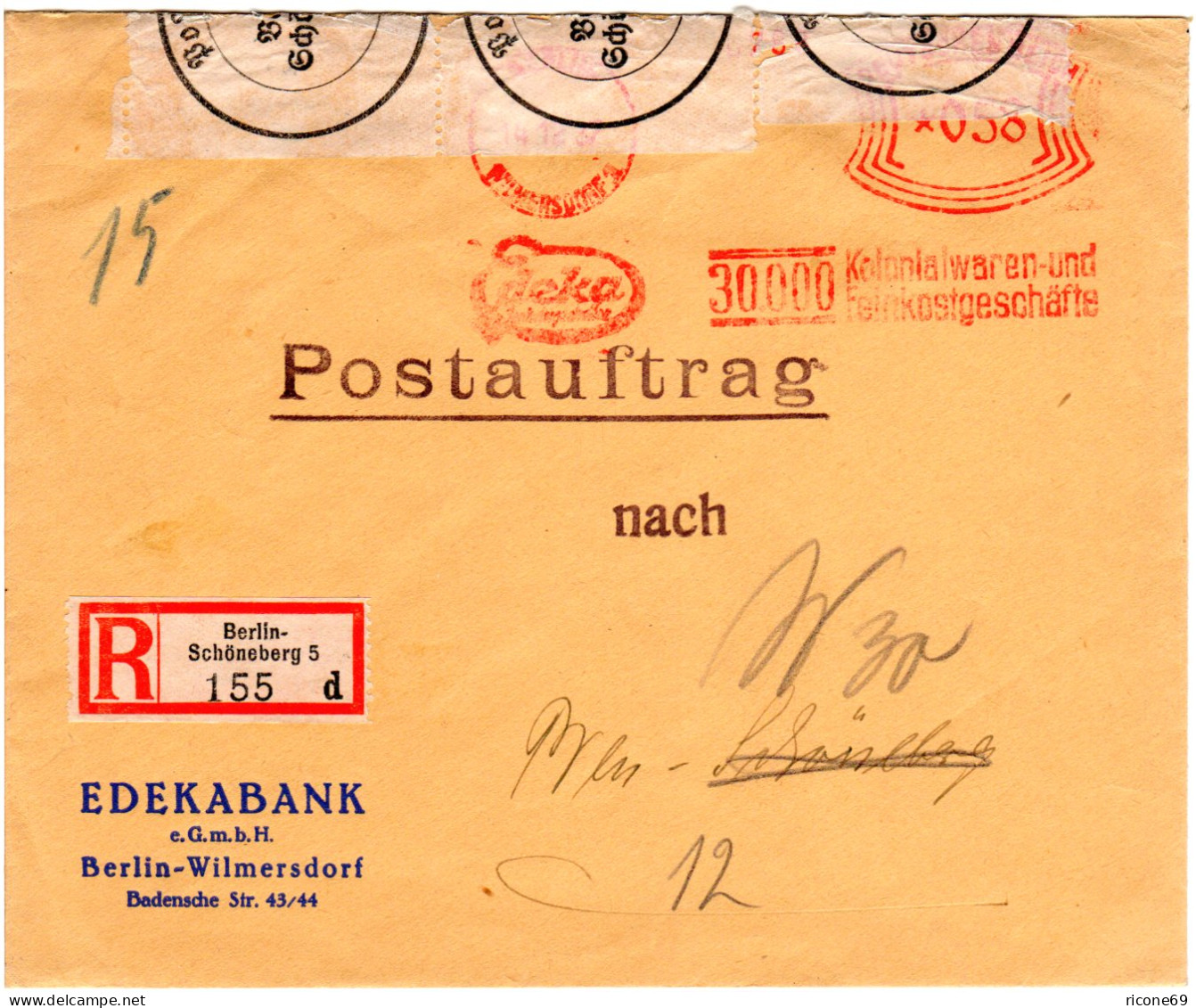 DR 1937, 58 Pf. Edeka Freistempel F. Einschreiben Orts-Postauftrag V. Berlin - Cartas & Documentos