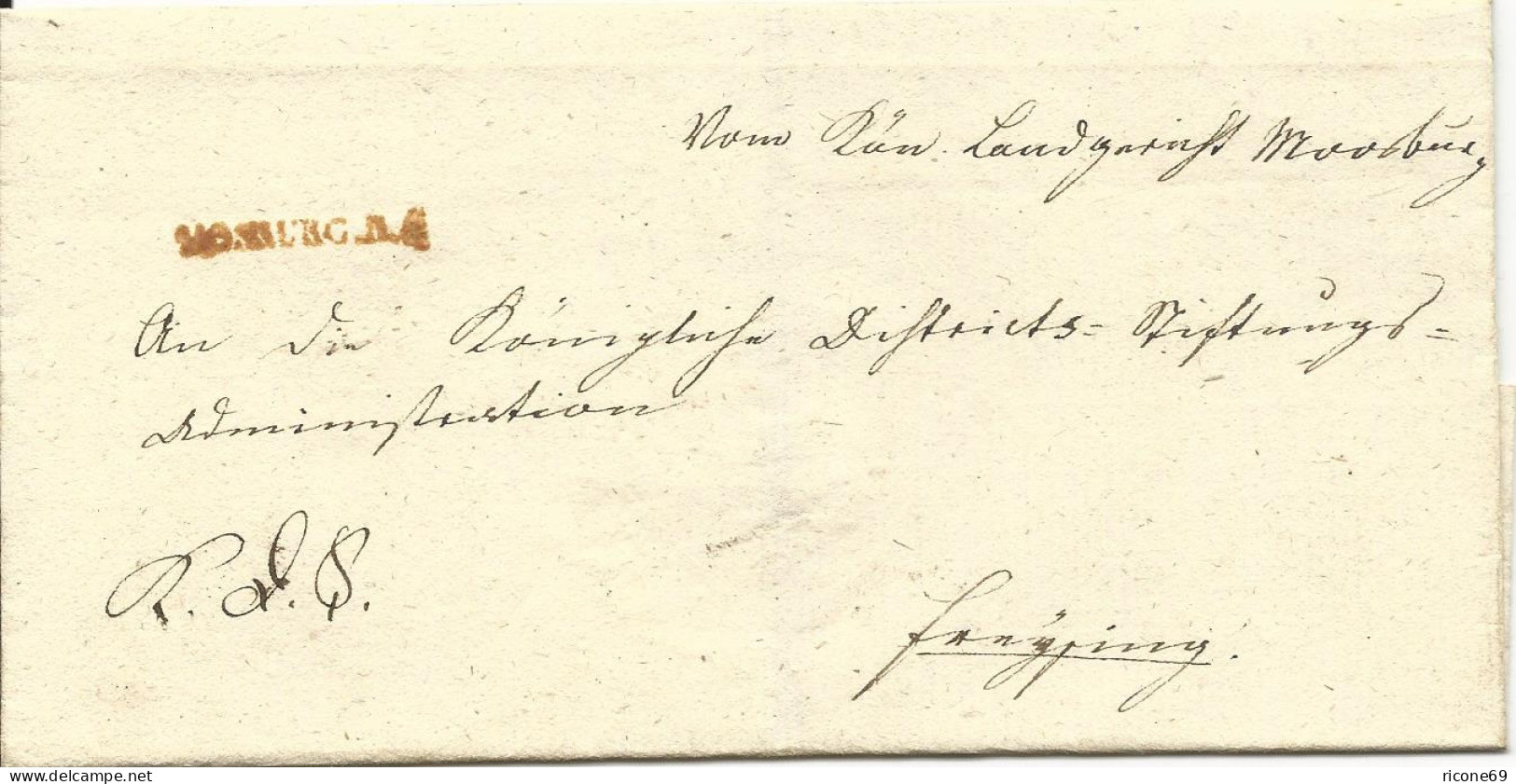 Bayern, Roter L1 "Moosburg R.4" Auf Brief N. Freising.  - Cartas & Documentos