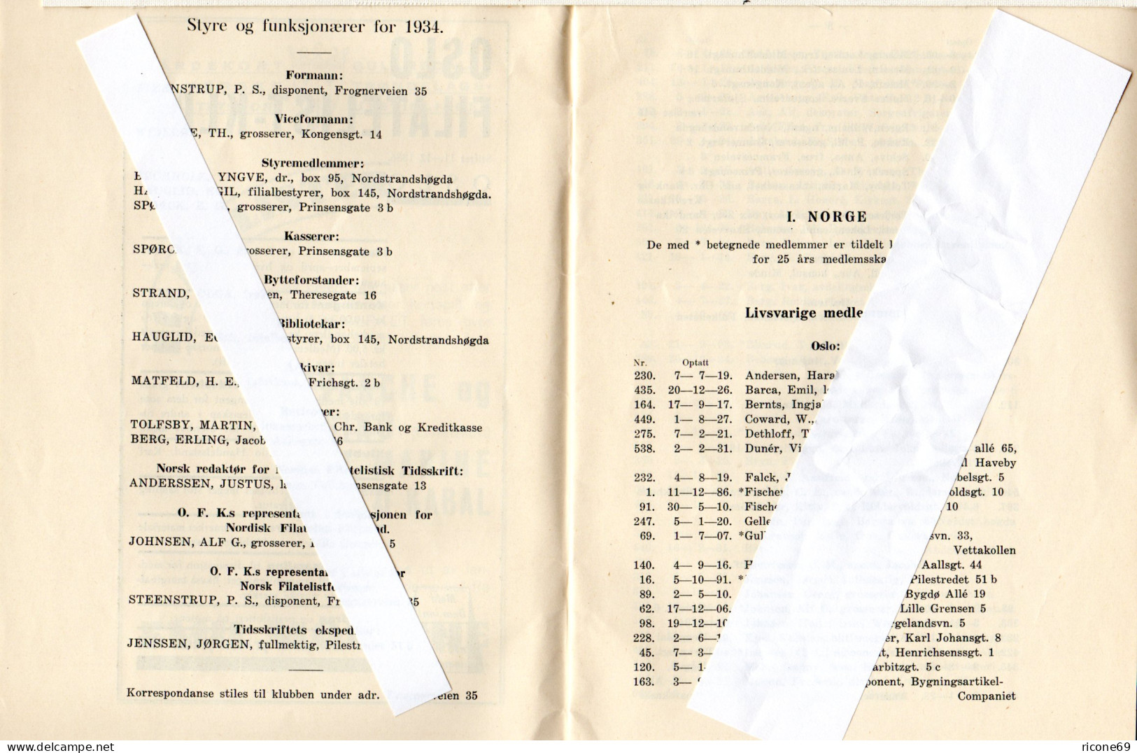 Norwegen, Oslo Filatelist-Klub, Matrikel For 1934 M. Allen Mitgliedern! 31 S. - Sonstige & Ohne Zuordnung