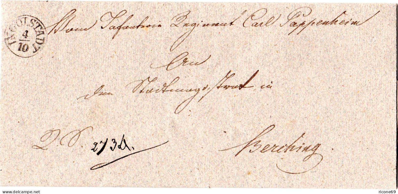 Bayern 1838, Fingerhutstpl. Ingolstadt Klar Auf Militär Brief N. Berching - [Voorlopers