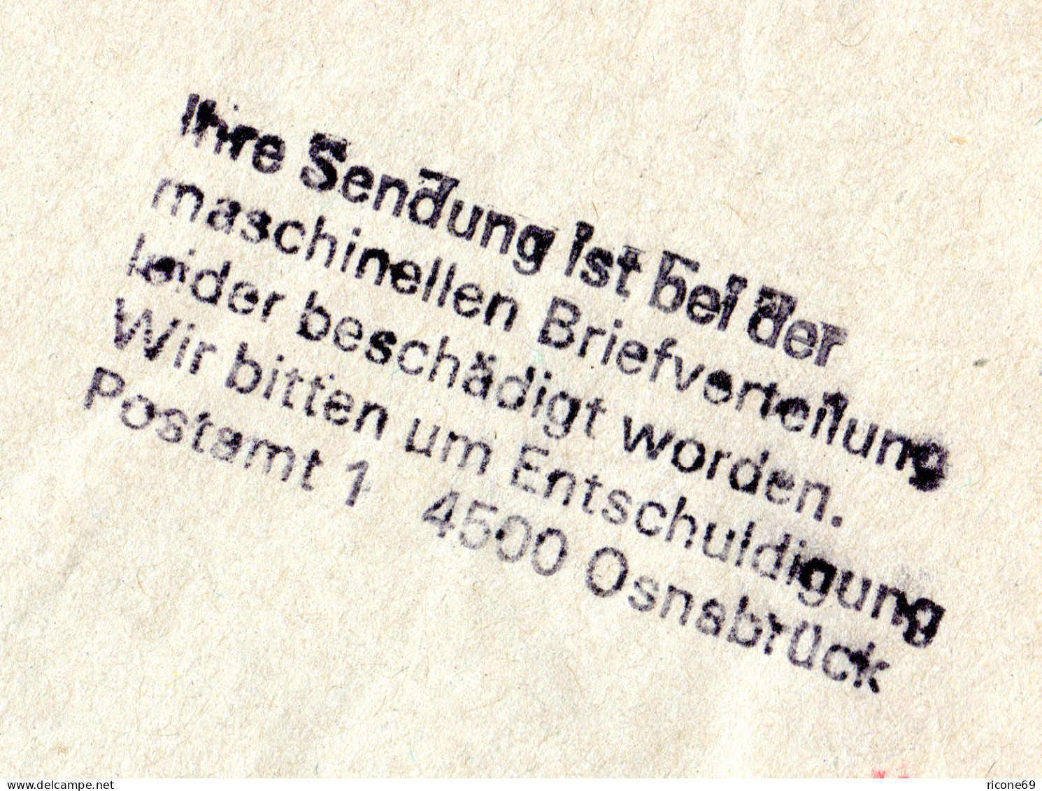BRD 1989, Briefautomation, Beschädigter Brief V. OSNABRÜCK  M. Hinweis Stempel. - Storia Postale