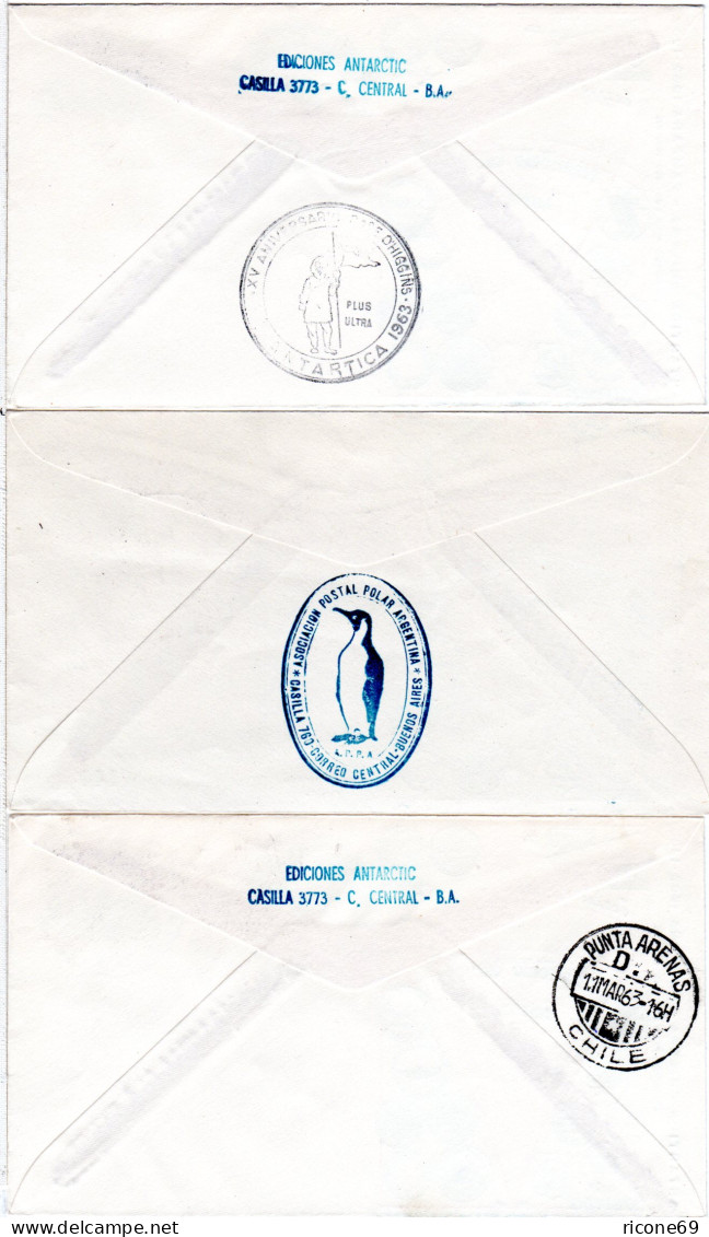 Chile 1963, 5 Antarktis Briefe, 4 Davon M. Base Naval Stempeln. - Otros & Sin Clasificación