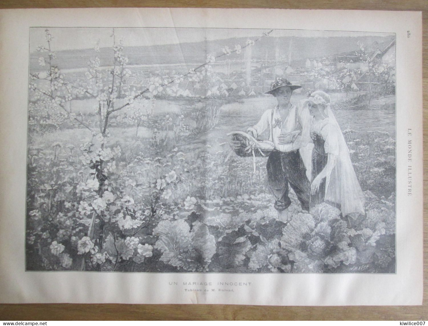 1884 GRAVURE  Un  Mariage Innocent  TABLEAU DE M BULAND Peinture Peintre Mariés Wedding - Ohne Zuordnung