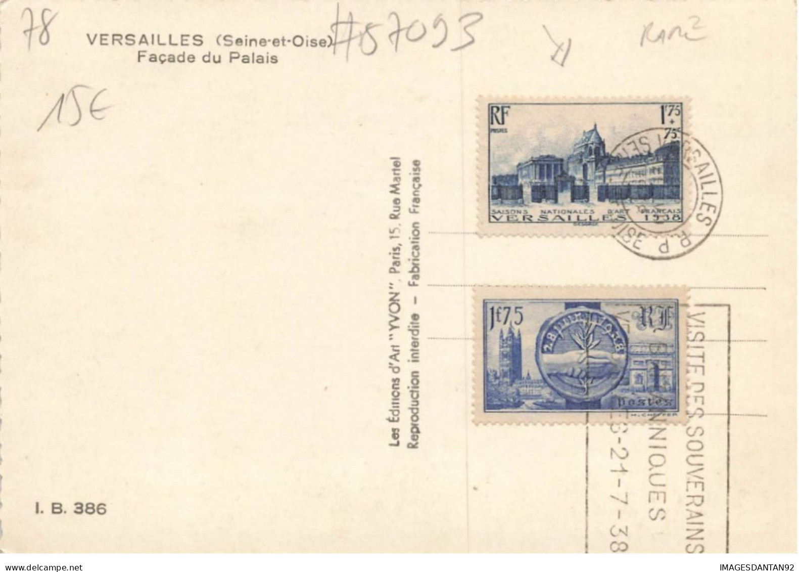 78 VERSAILLES #FG57093 VISITES DES SOUVERAINS BRITANNIQUES CACHET + TIMBRES 1938 MAXIMUM - Versailles (Château)