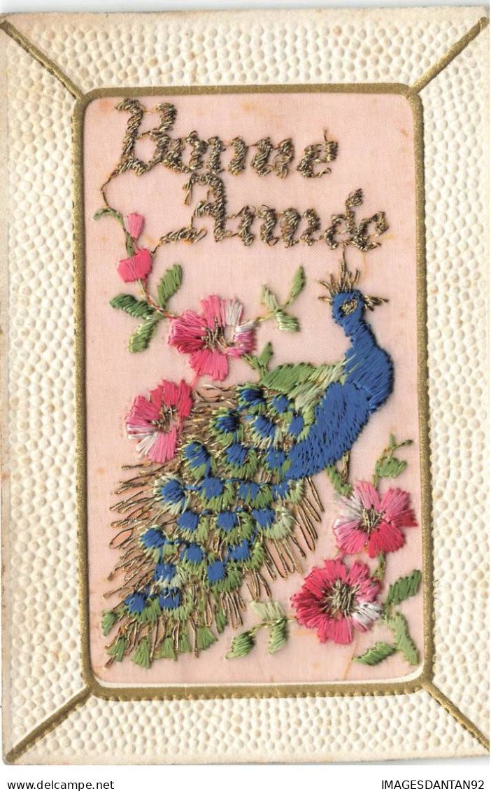 ANIMAUX PAON #FG57012 BONNE ANNEE CARTE BRODEE FLEURS ET PAON - Birds