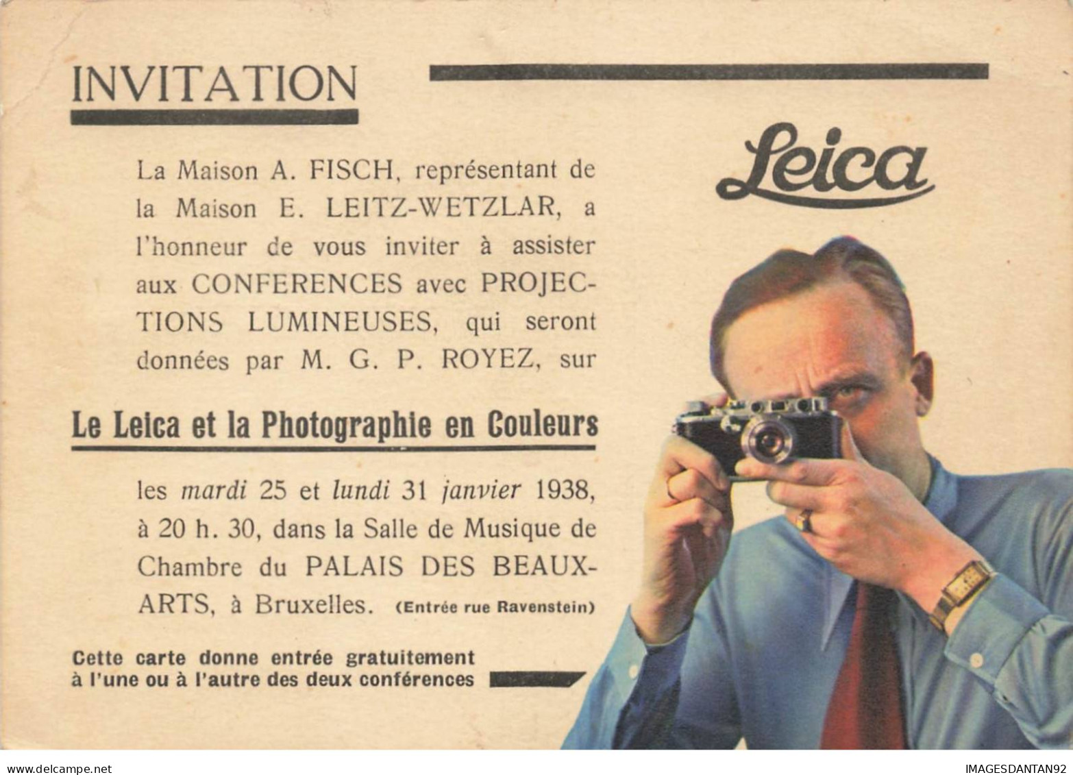 BELGIQUE #FG56501 BRUXELLES PUBLICITE LEICA PHOTOGRAPHE APPAREIL PHOTO MAISON FISCH LEITZ WETZLAR - Altri & Non Classificati