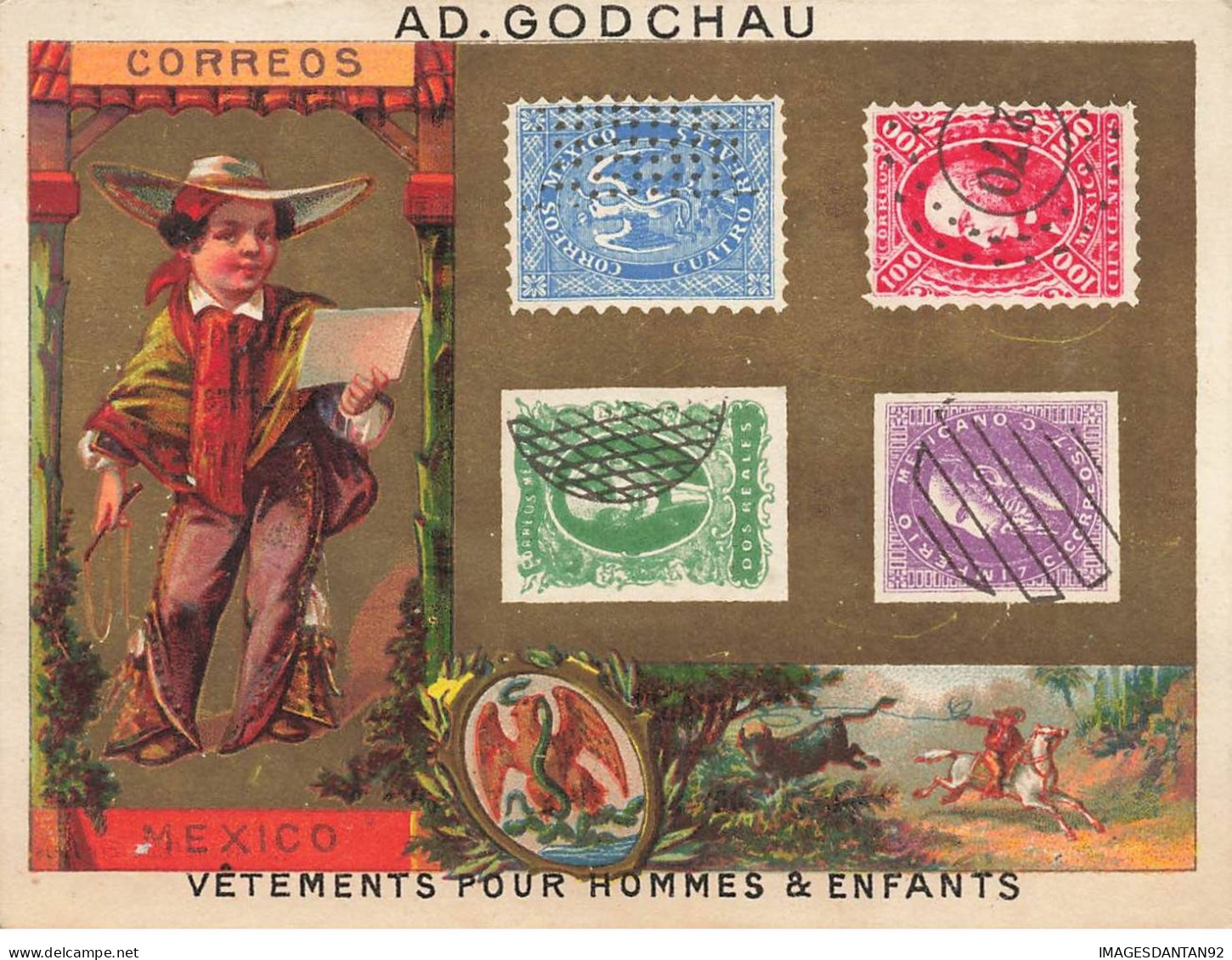 CHROMO #CL30820 AD GODCHAU CORREOS MEXICO MEXIQUE TIMBRES HUTINET PARIS - Andere & Zonder Classificatie