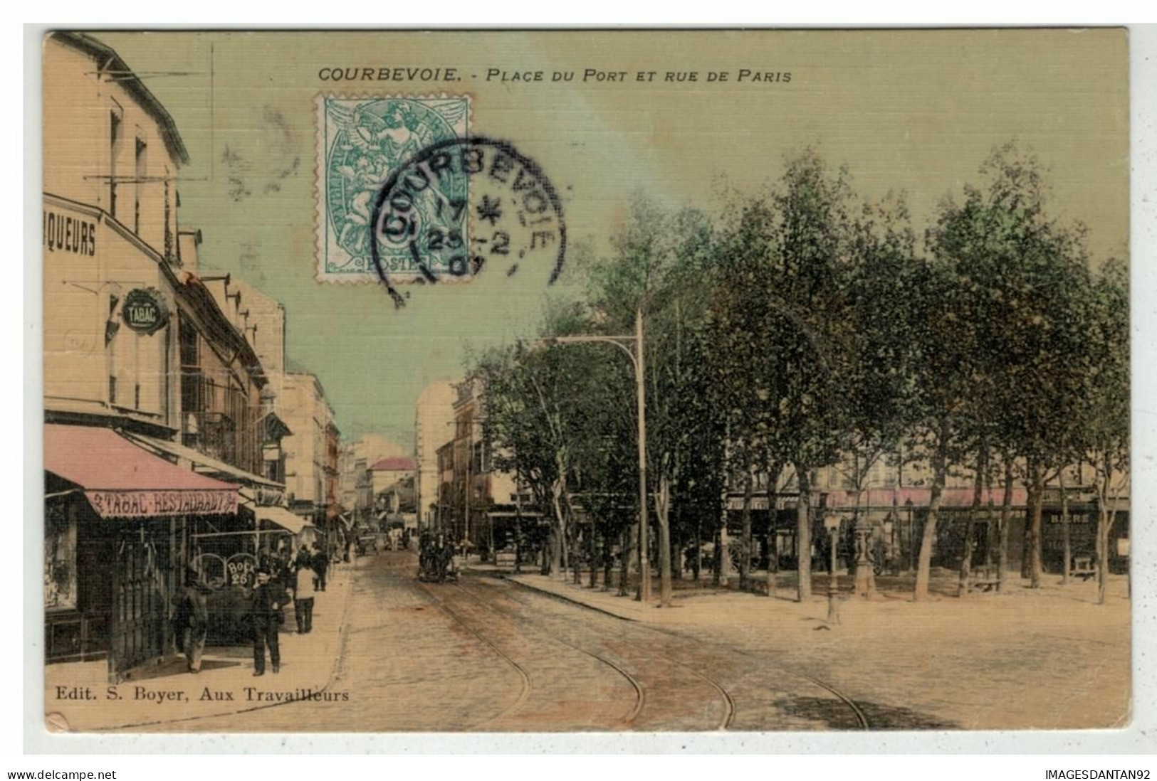92 COURBEVOIE #15725 PLACE DU PORT ET RUE DE PARIS CARTE TOILEE - Courbevoie