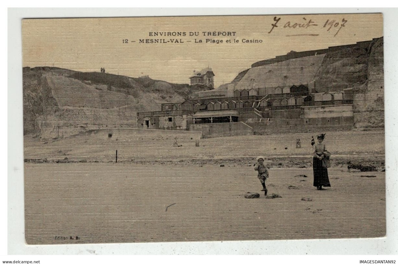 76 MESNIL VAL #13645 PRES LE TREPORT LA PLAGE ET LE CASINO NÂ° 12 EDIT A.B. CARTE TOILEE - Mesnil-Val