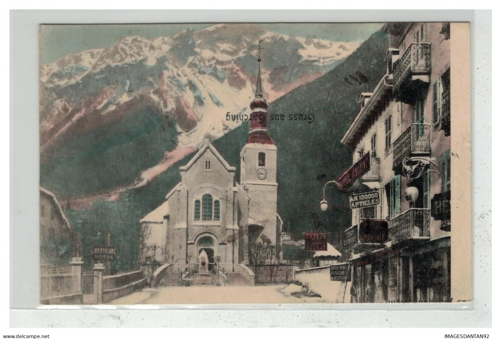 74 CHAMONIX #13119 DEVANT L EGLISE ERREUR D IMPRESSION - Chamonix-Mont-Blanc