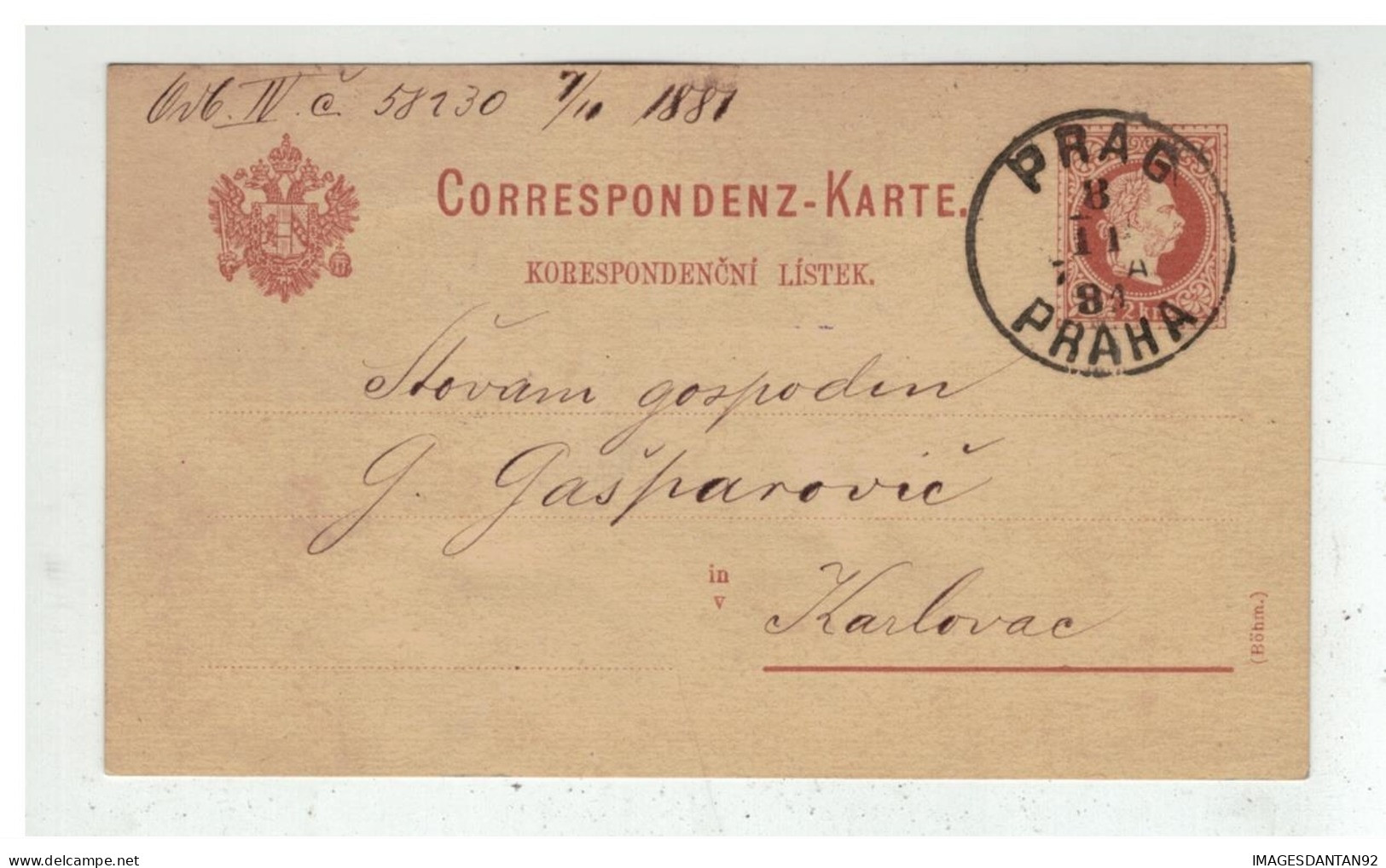 Autriche - Entier Postal 2 Kreuser De PRAG PRAHA à Destination De KARLSTADT KARLOVAC CROATIA 1881 - Enteros Postales