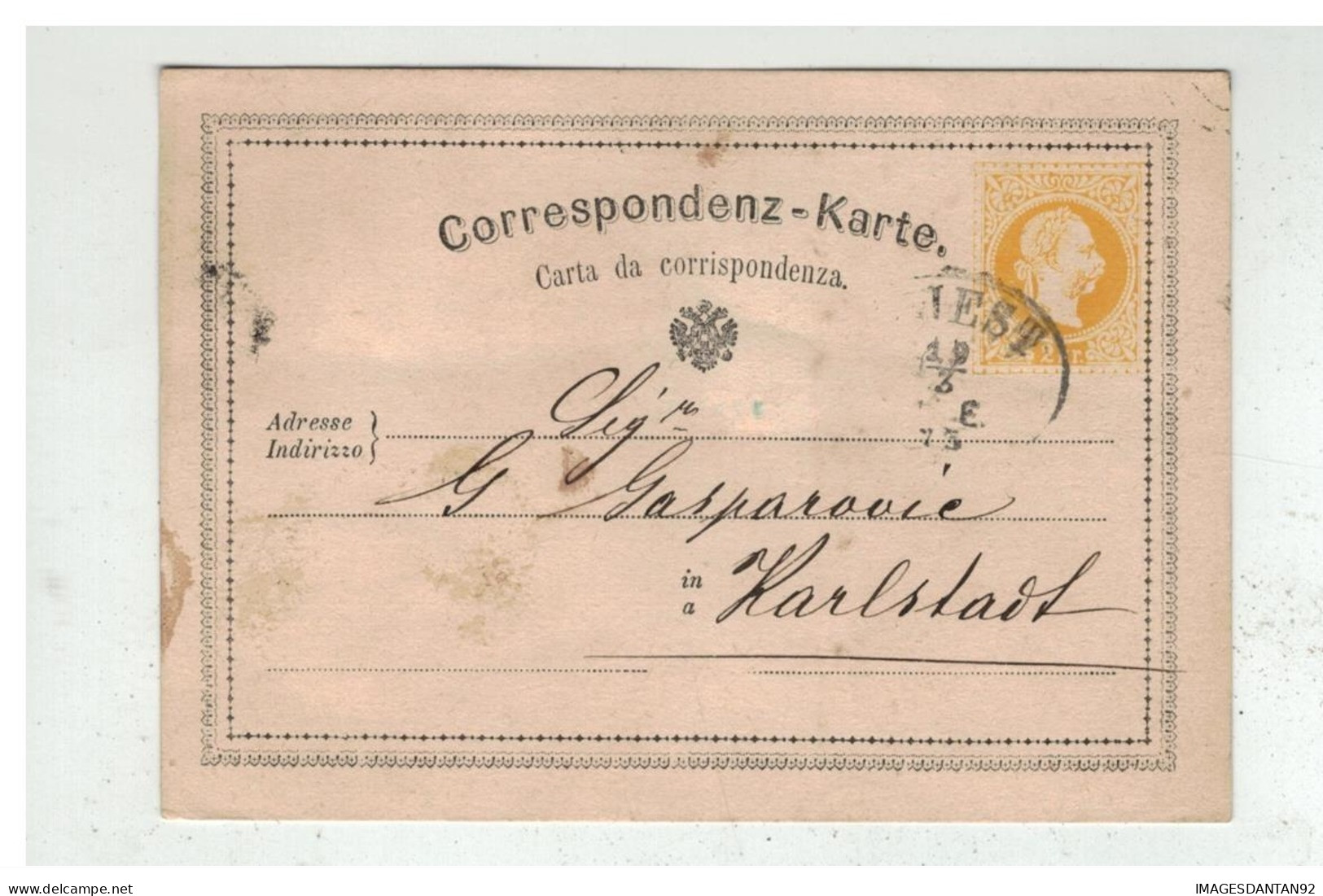Autriche - Entier Postal 2 Kreuser De TRIEST à Destination De KARLSTADT KARLOVAC CROATIA 1873 - Entiers Postaux