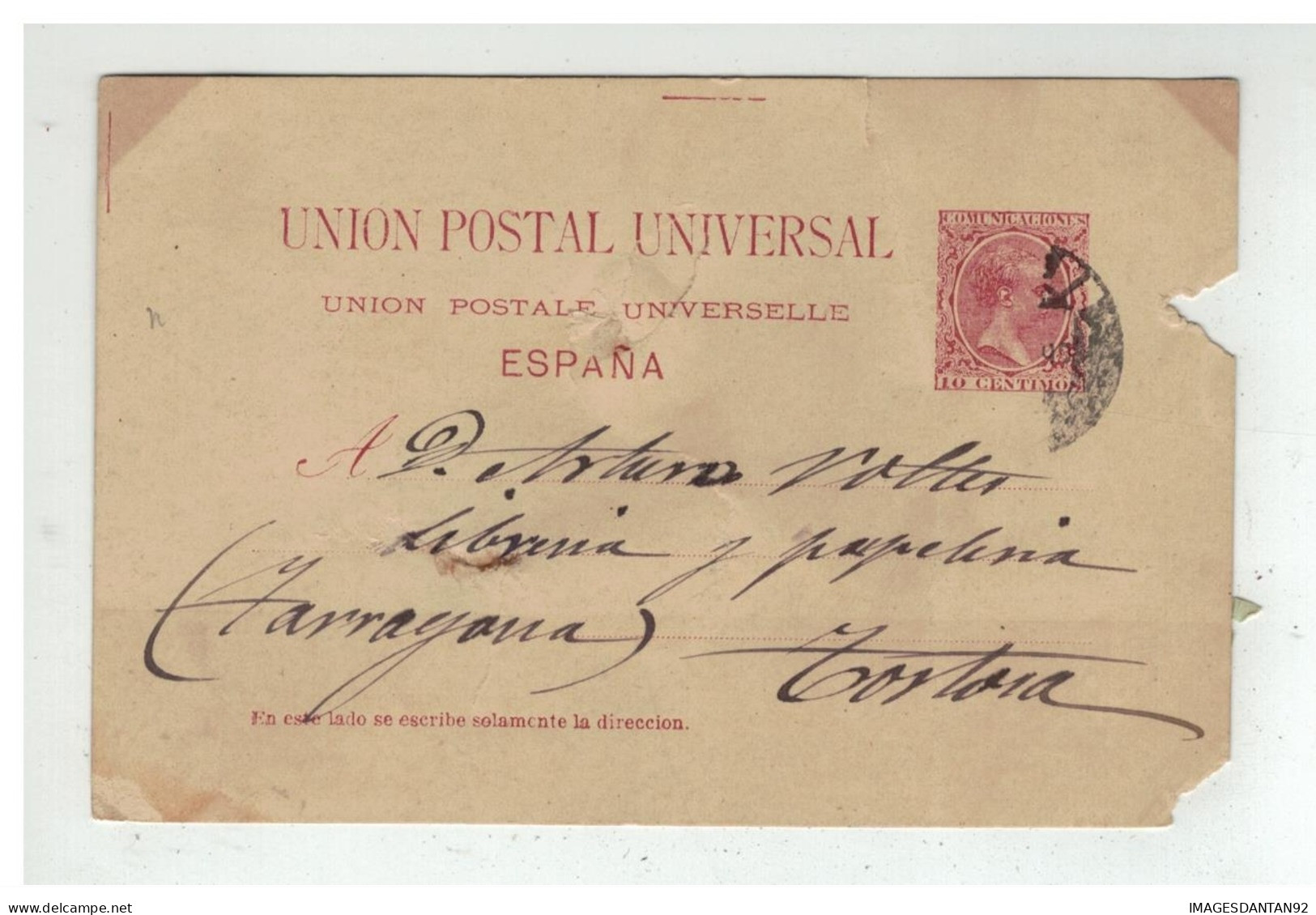 Espagne - Entier Postal 10 Centimos De HAVERIG ?? à Destination De TORTOSA 1891 - 1850-1931