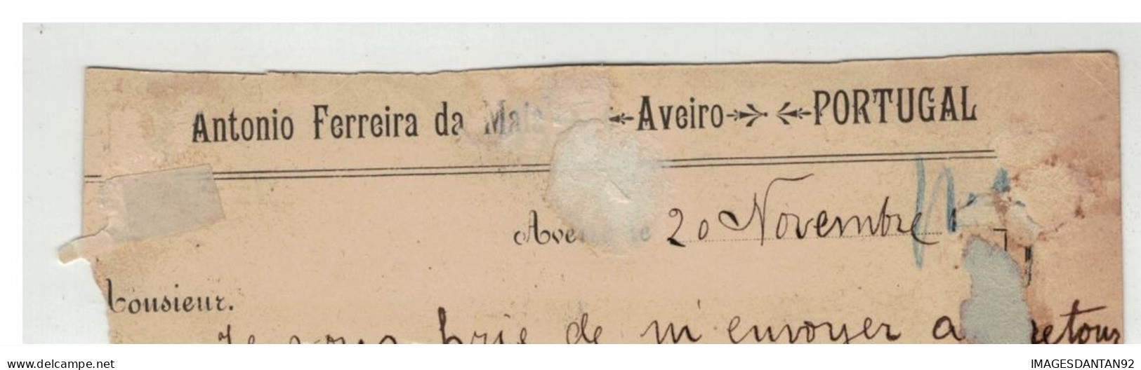 ENTIER PORTUGAL AVEIRO 20 NOV 1890 A PARIS 69 AV ORLEANS 23 NOV 1890 - Briefe U. Dokumente